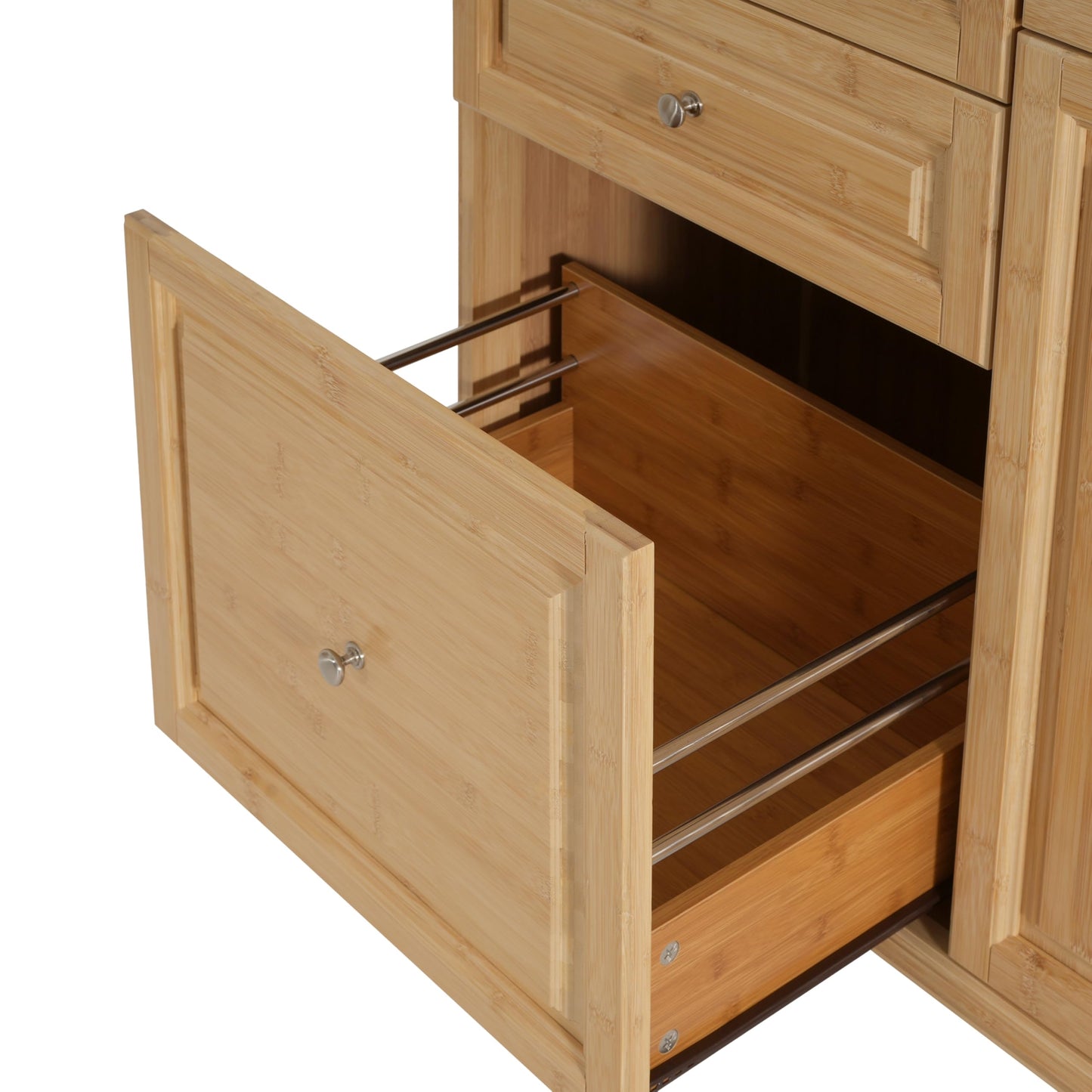 Merax Indoor Bamboo Rolling Kitchen Island with Stainless Steel Top – Mobile Cart with Drawers, Cabinet & Towel Rack for Dining & Bar