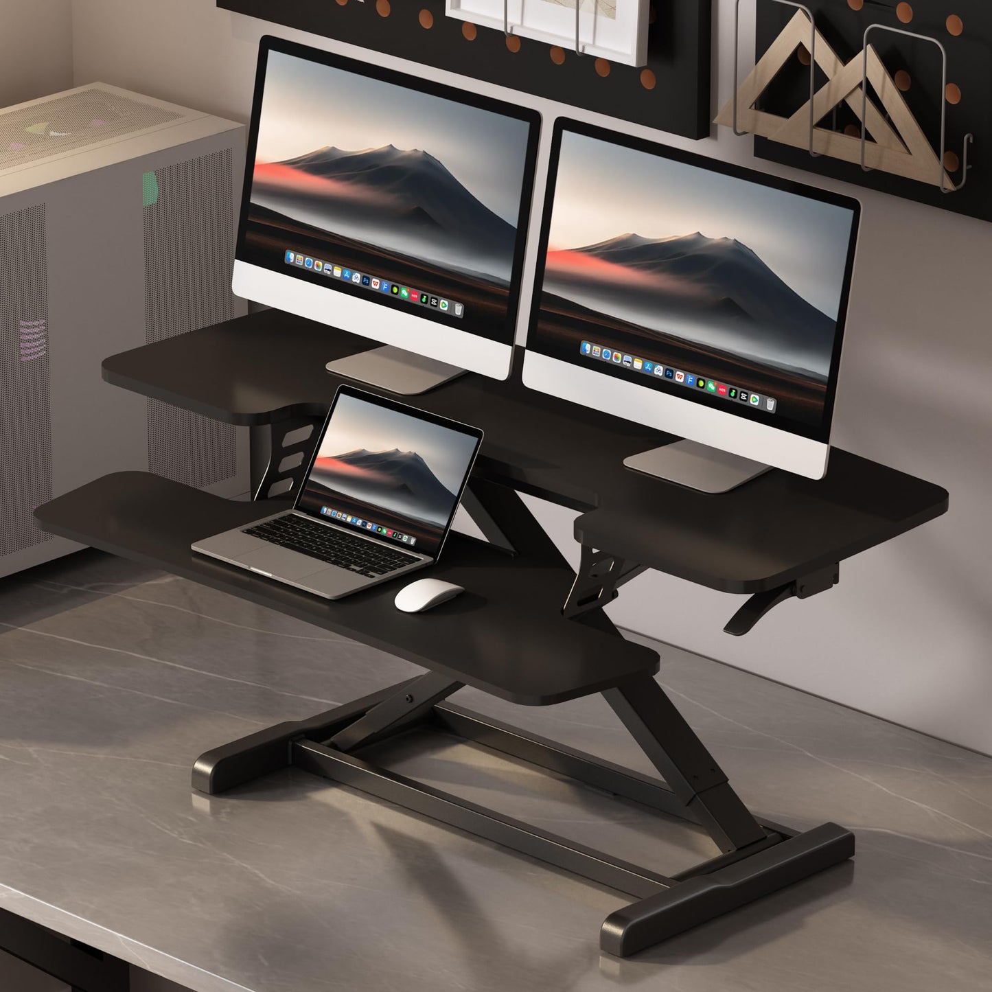 FLEXISPOT Standing Desk Converter 42" Extra Large Desk Riser, Spacious Desktop Riser Sit Stand Computer Workstation with Wide Keyboard Tray, Ergonomic Height Adjustable Stand Up Desk Converter, Black