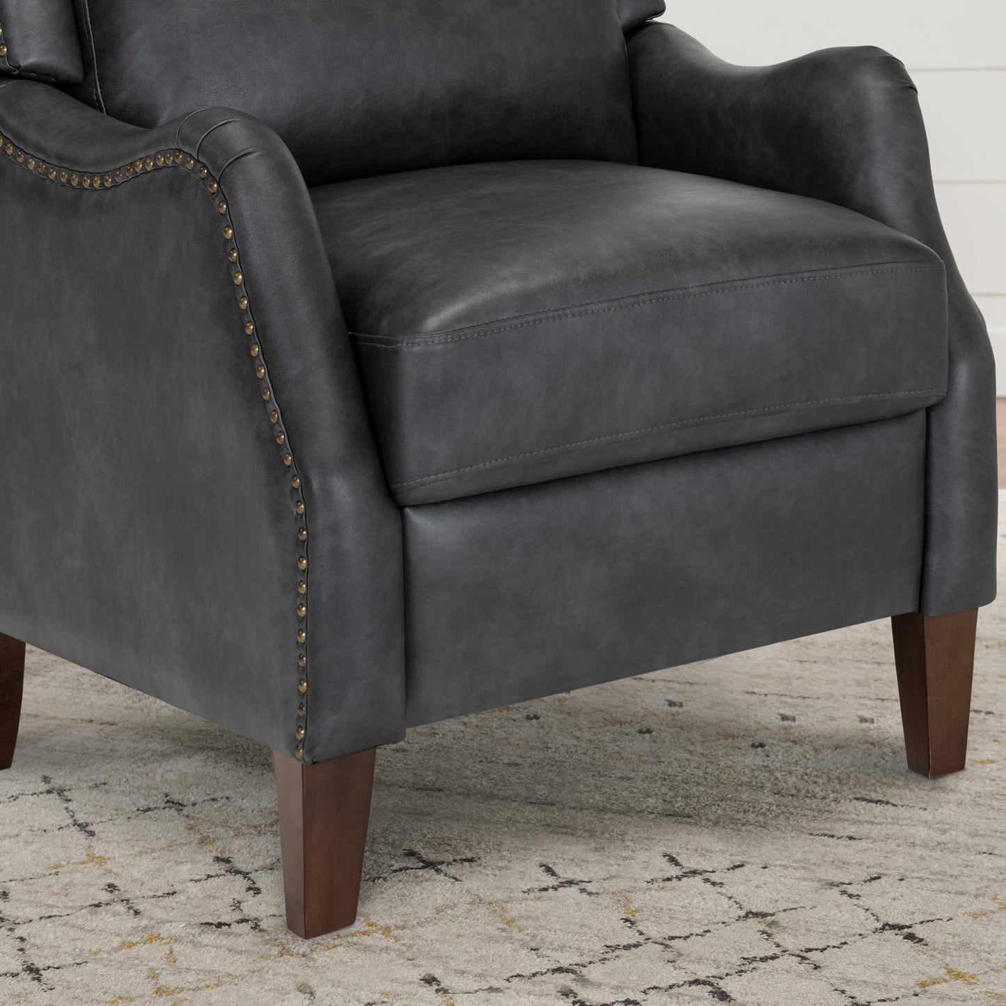 KISLOT Leather Pushback Recliner Faux Armchair with Rivet Decoration Single Sofa Accent Chair for Living Room Bedroom