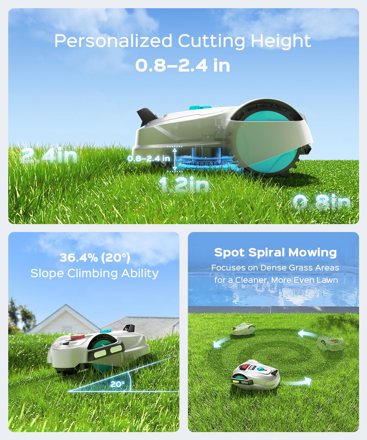 YARDCARE 2026 M800Plus 3D Vision Cordless Robot Lawn Mower with Bow-Shaped Path Mowing, APP Control, Robotic Lawnmower with Obstacle Avoidance, Auto-Charging for Lawns up to 8611 sq.ft, White