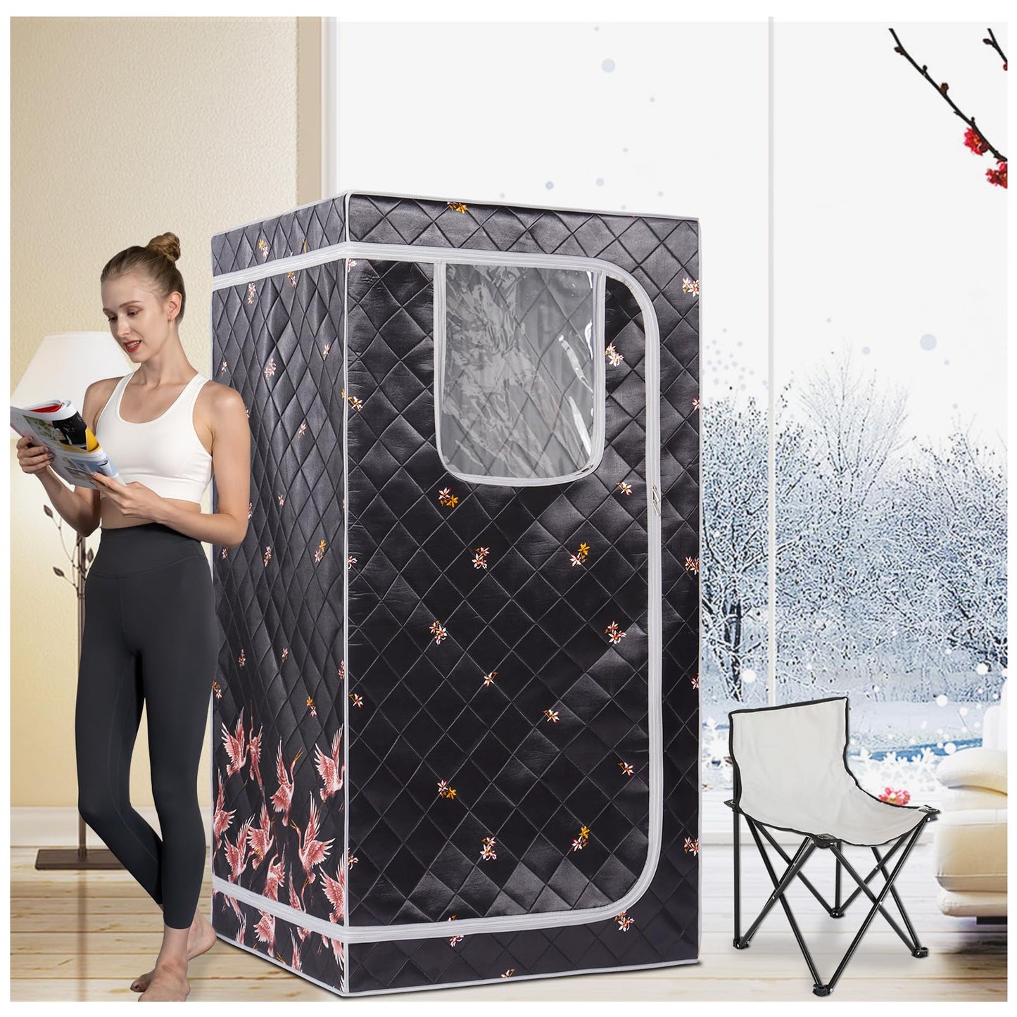 Smartmak Portable Far Infrared Sauna, Full Size Indoor Sauna Tent, Personal Infrared Sauna Spa for Home, with Heated Footpad and Reinforced Chair (Gray, 33.88" x 33.88" x 66.59")