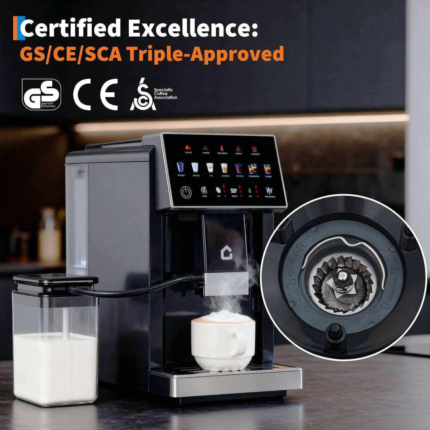 3rd-Gen Espresso Coffee Maker with Milk Frother - Removable Brewer/Grinder, Adjustable Coarseness/Flavor, 3-Level Coffee/Milk Volume, Detachable Milk Tank for Home Baristas, Black Spray Paint