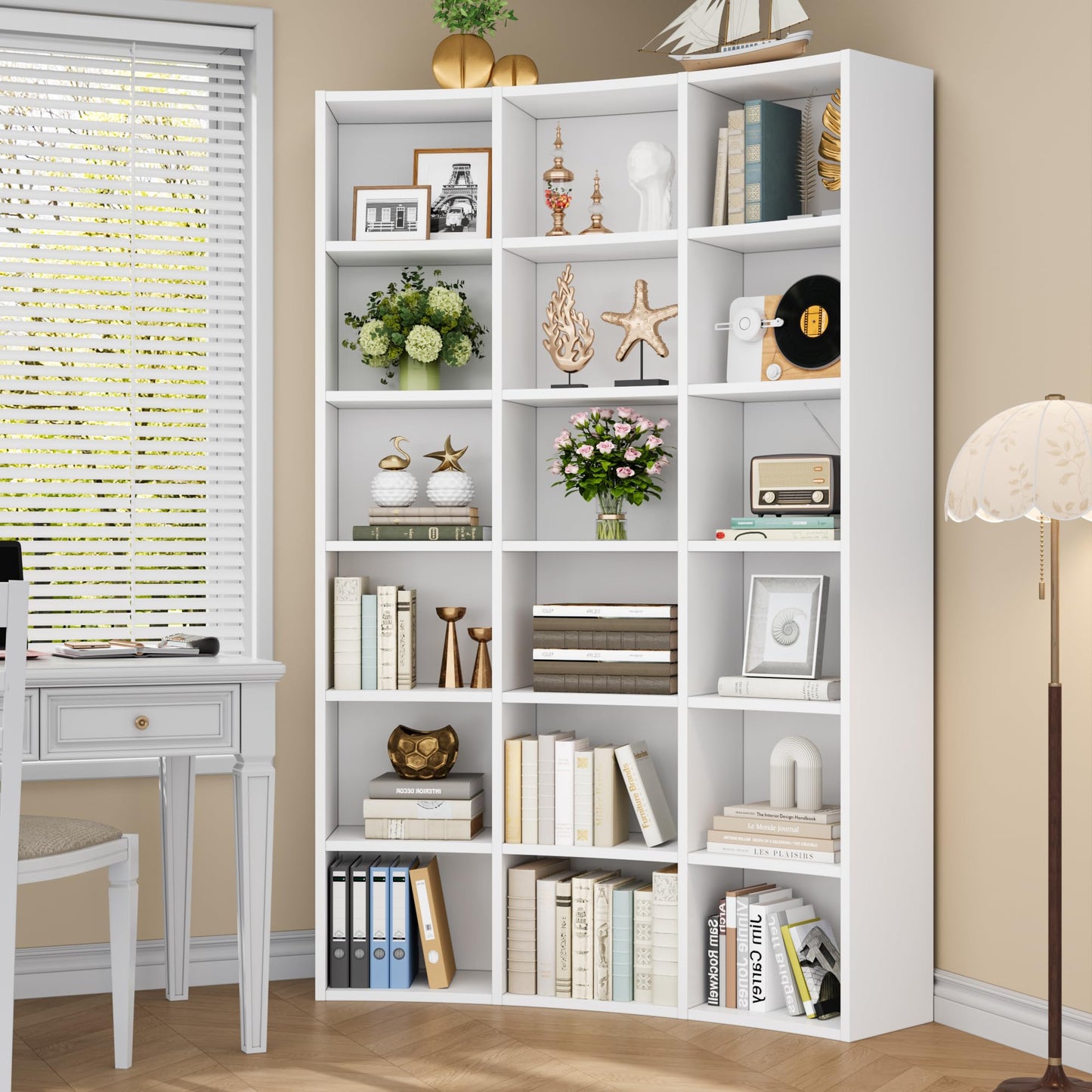 kepptory 71'' Tall Corner Bookcase (White, 41.5" W * 9.3" D * 71" H)