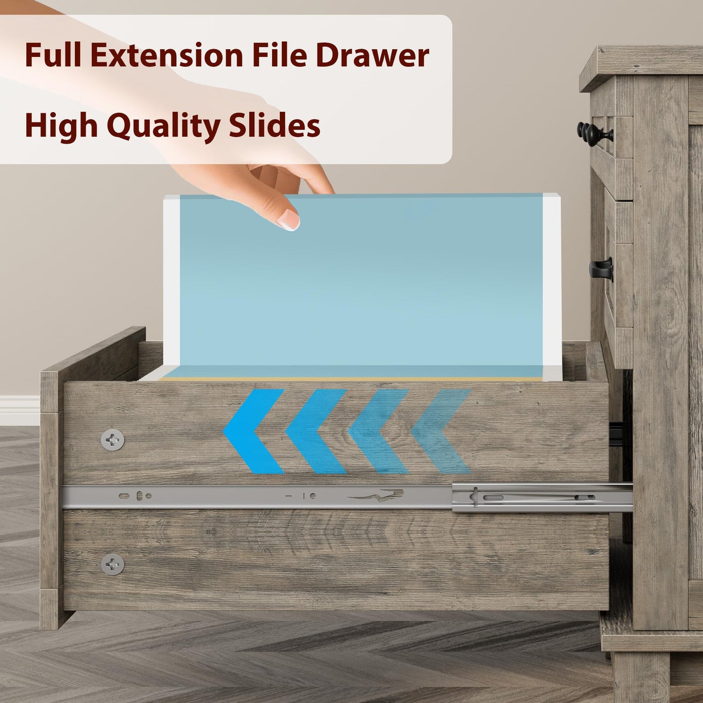 GAOMON 54.5in Wooden Executive Desk with Drawers, Office Desk Computer Table with Charging Station, Farmhouse Home Office Desk with File Cabinet Storage, for Study and Home Office, Rustic Gray