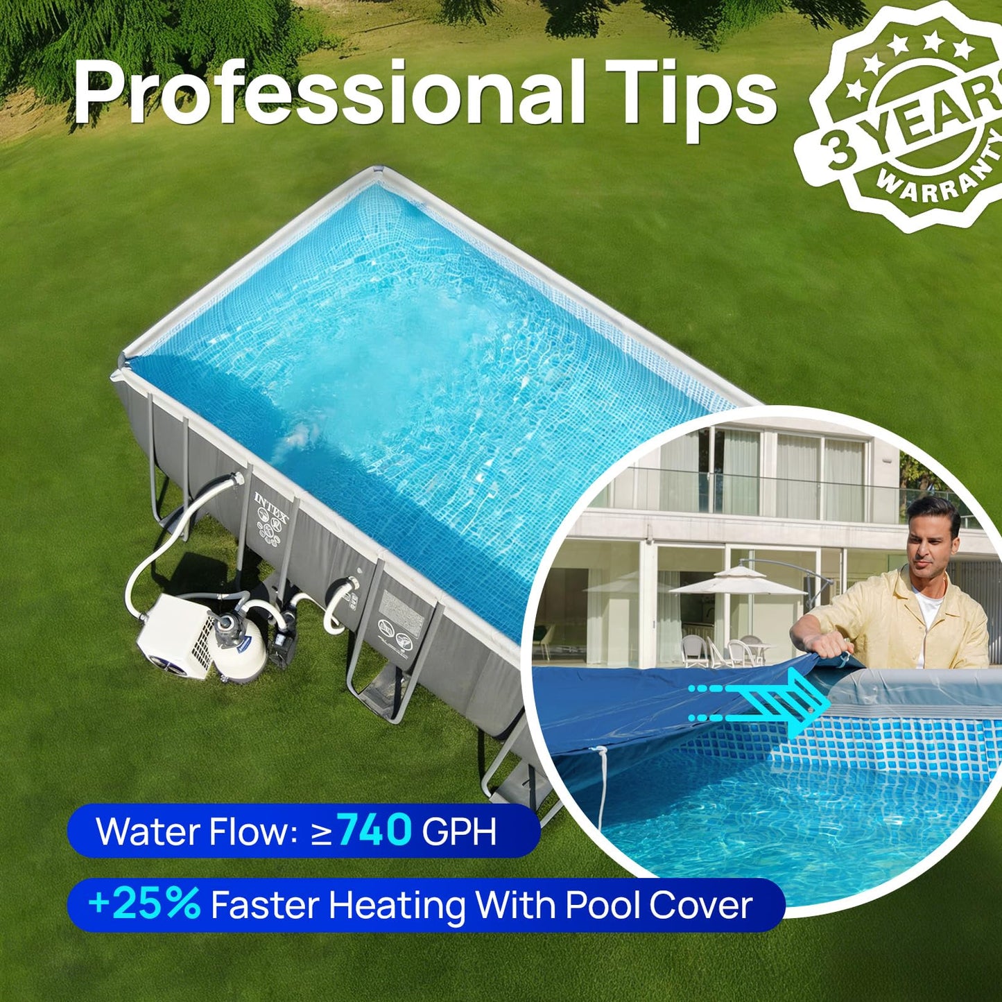 AQUASTRONG Inverter Swimming Pool Heat Pump,Pool Heater for Above Ground and Inground Pool Heating Smart WiFi Control and Cooling Pool Heater Pools Up to, 7000 Gallons