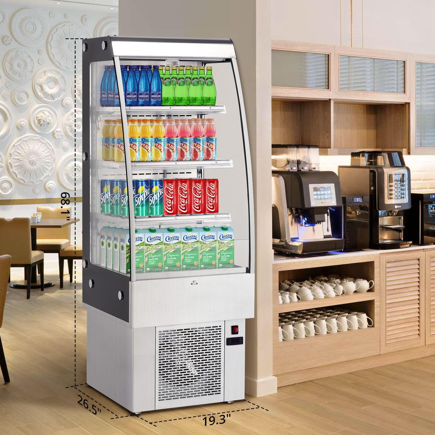 Professional 8.8 Cu.Ft Commercial Display Refrigerator Merchandiser, 3-Tier Air Curtain Fridge with LED Lights, 4 Swivel Wheels & Adjustable Shelves for Restaurants, Convenience Stores & Cafes