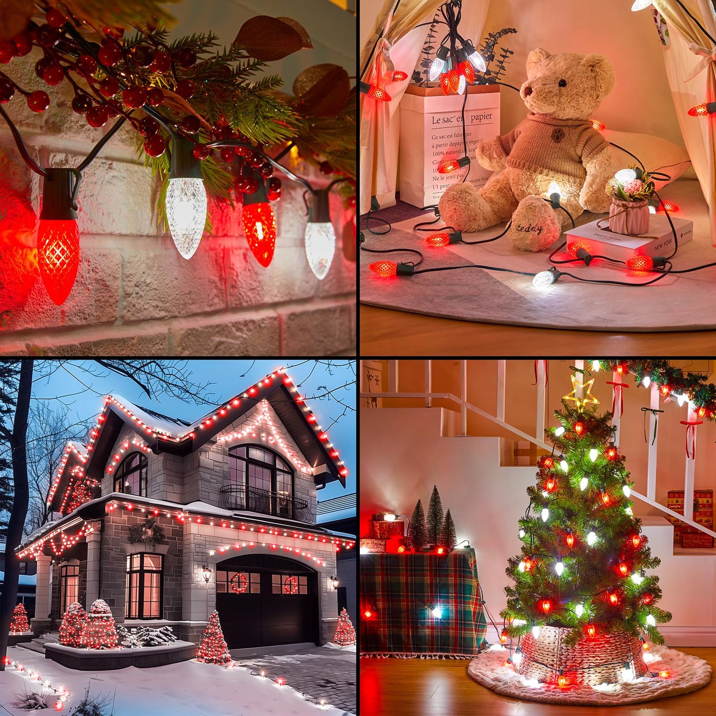Minetom C9 LED Christmas String Lights, 150 FT, 75 LEDs, Waterproof, Red and Pure White, UL Certified for Indoor/Outdoor Decor
