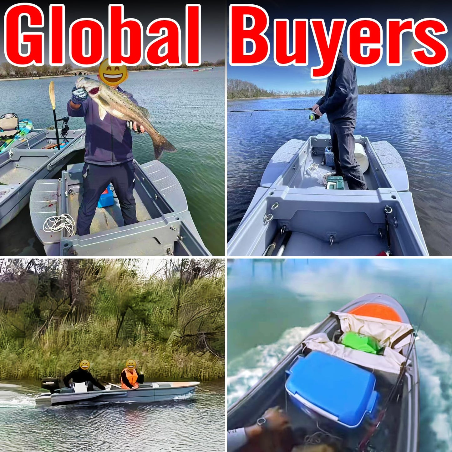 Fishing Boat, Folding Jon Boat with 3 Collapsible Modular Fishing Kayak and 2 Side&Tail Pontoons, Multipurpose Kayak Canoe, Up to 800lbs Buoyancy Suitable for 5-7 Person-Grey.
