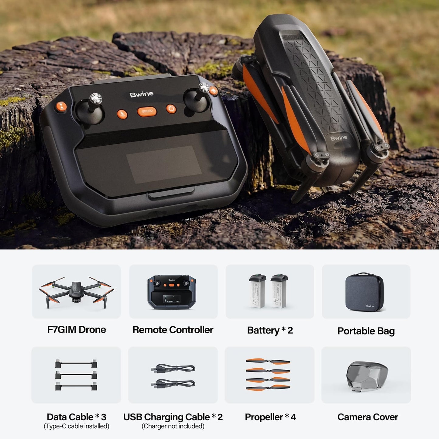 Bwine F7GIM 6K Photo Drone with Camera for Adults, 3-Axis Brushless Gimbal, 4K/30fps Video, GPS Smart Control, Plus 70Mins Flight Time, 10000Ft FPV Digital Transmission and TOF Safety Support
