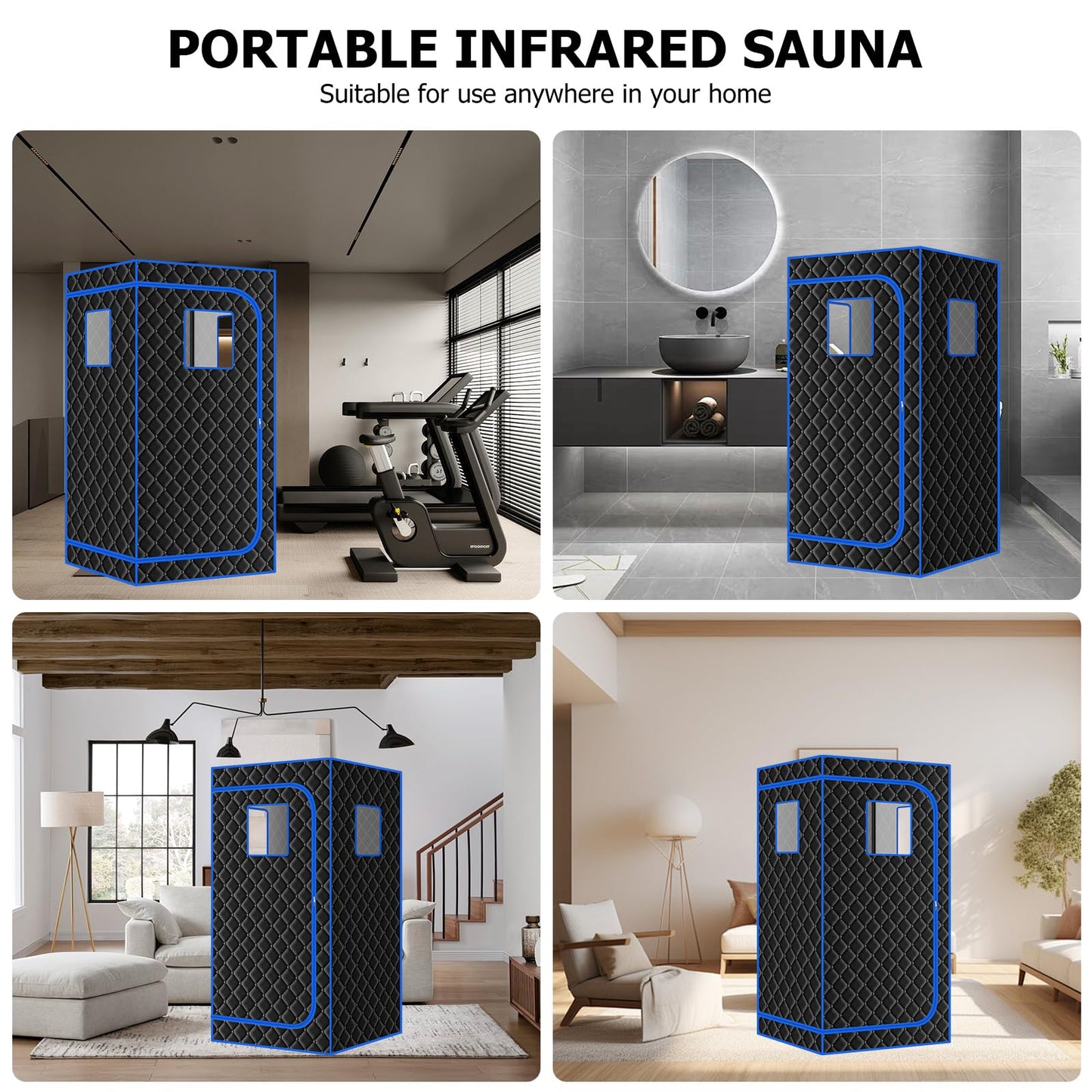 Portable Full Size Infrared Sauna for Home| One Person Spa Tent with Red Light| Personal Indoor Saunas with 660nm Red Light Therapy Lamp| Separate Heating Foot Pad and Reinforced Chair for Relaxation