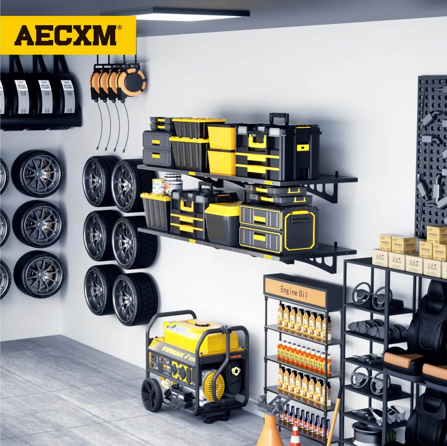Aecxm 4-Pack 1.64x4ft Adjustable Garage Wall Shelving 1120lbs Load Capacity Heavy Duty Wall Mounted Storage Shelf Metal Floating Shelves for Garage(Black)