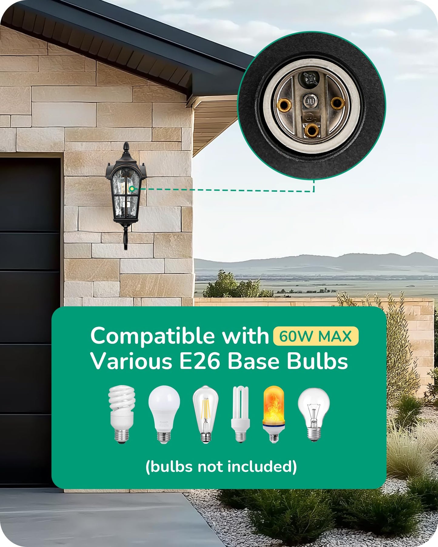 EDISHINE Dusk to Dawn Outdoor Wall Light Fixture, 17in Black Roman Lantern, Waterproof with Water Ripple Glass, Model HOWL06G