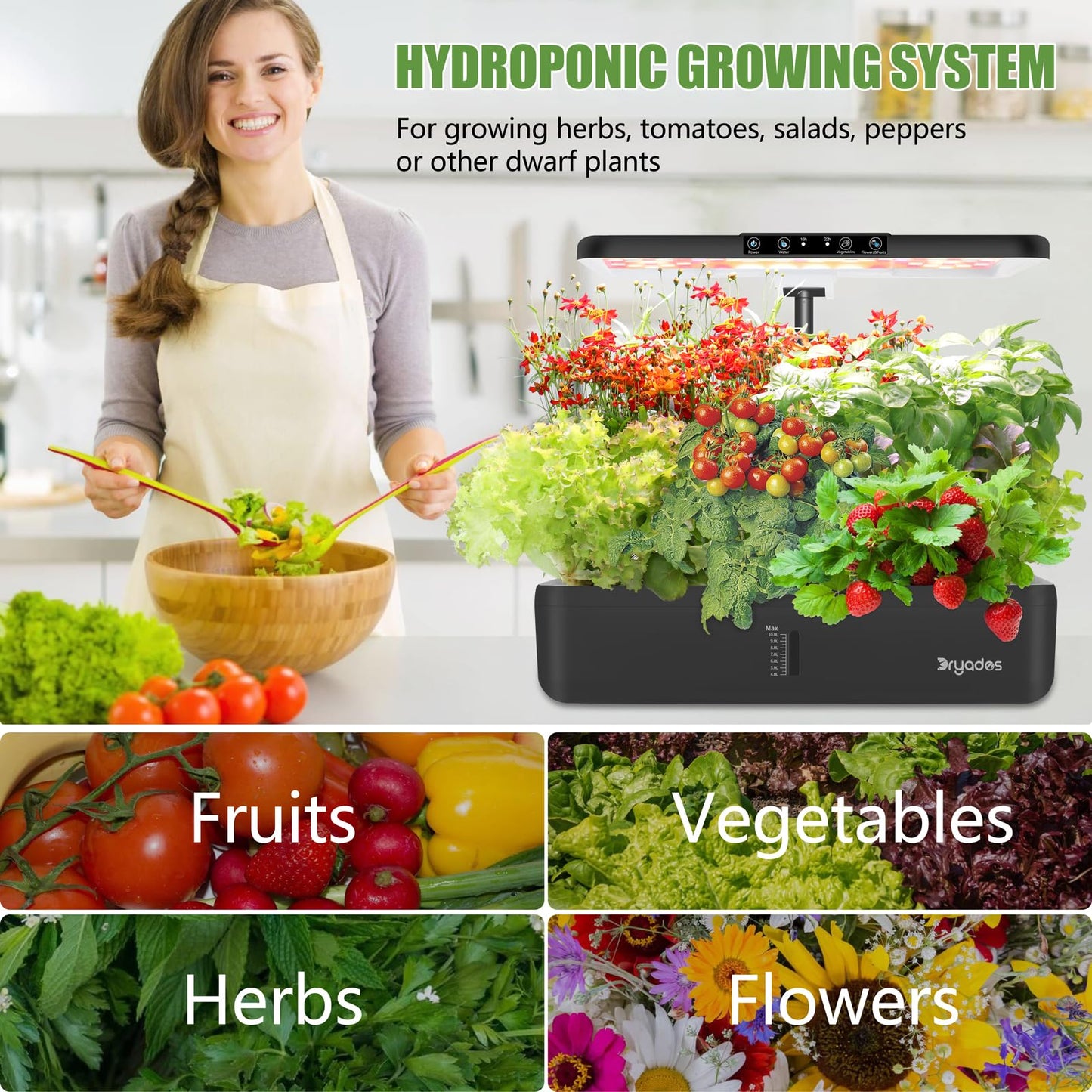 Hydroponics Growing System Indoor Garden - DRYADES Herbs Garden Kit Indoor with LED Grow Light Grow Anything Plants Germination Kit (No Seeds) Harvest Vegetable Lettuce for Home Kitchen (66 Pods)