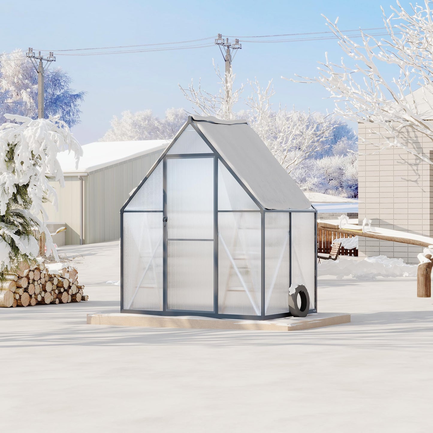 6x4 ft Greenhouse, Aluminum-Framed Greenhouse for Outdoors, Large Walk-in Green House with Quick Setup Structure and Roof Vent for Outside Garden Backyard, Patio, Lawn, Silver