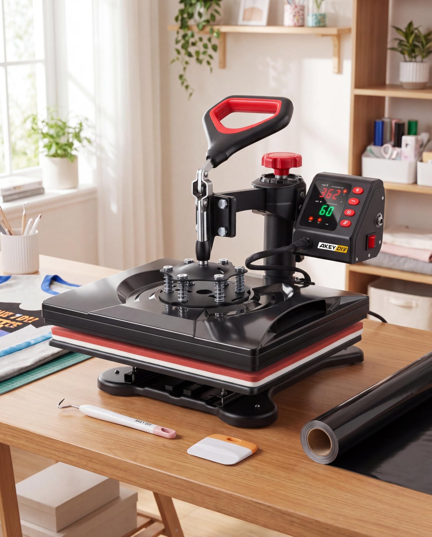 AKEYDIY Heat Press Machine,8 in 1 Multi-Function Heat Press Rapid Heating Tshirt Press,360° Digital Vinyl Sublimation Press Machine Heat Transfer Machine for T-Shirts,Cap,Mug,Plate,DIY