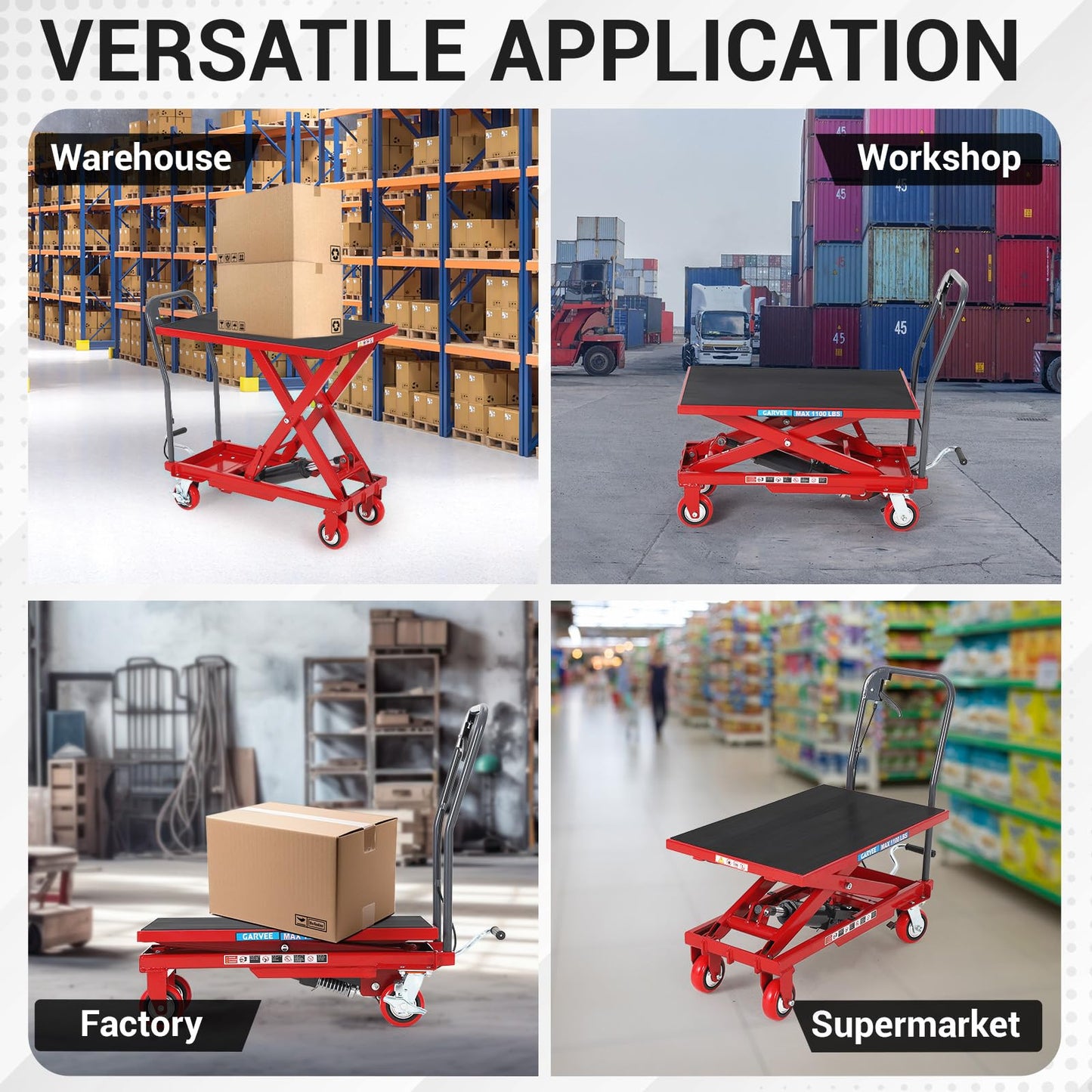 Garvee Hydraulic Lift Table Cart, 1100 LBS Capacity 35.4 in Lifting Height, Single Scissor Lift Table with 4 Wheels and Non-Slip Pad for Material Handling and Transportation, Red
