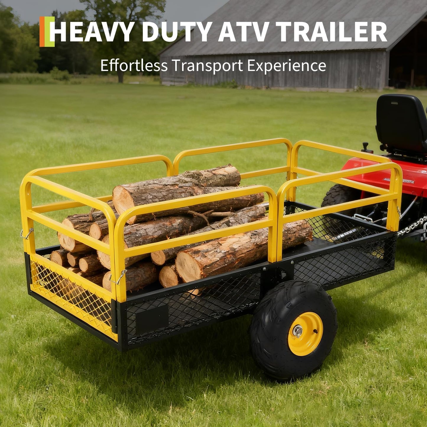 22 Cu.Ft 1600Lbs Steel ATV UTV Trailer Tow Behind Dump Cart, Heavy Duty Pull Behind Utility Dump Trailer for Lawn Mower Trailer Tractor Garden Yard with Removable Rear Panel