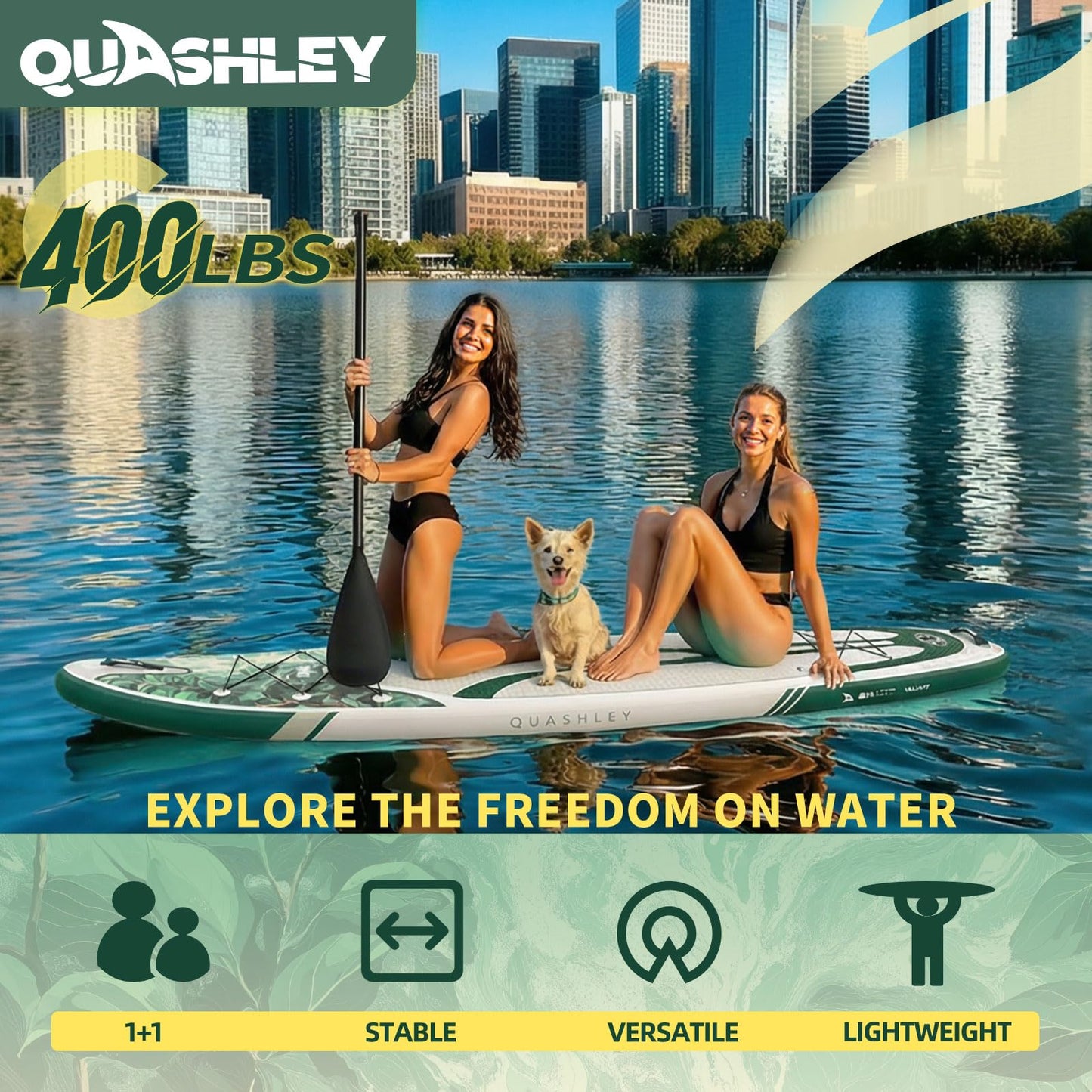 Quashley Inflatable Stand Up Paddle Board with Premium SUP Accessories,Stable Wide Design with Non-Slip EVA Deck for All Skill Levels,Ultra Stable All Around Paddleboard
