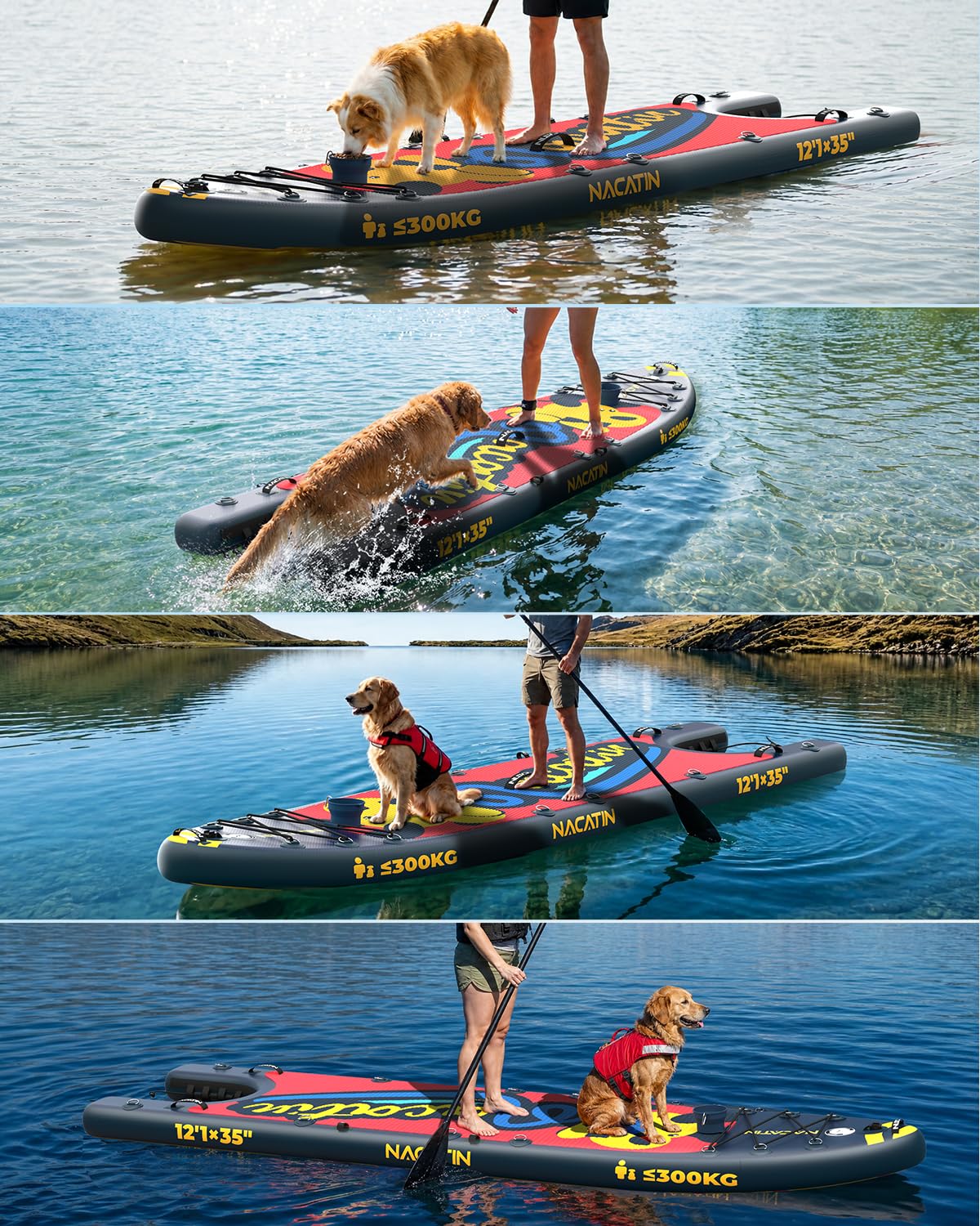 NACATIN Inflatable Stand Up Paddle Board - Premium SUP Board with Dog Ramp Kit, Complete SUP Set Paddle Boards for Adults with Single/Double Paddle, Backpack, Suitable for Paddle Boarding with Dog