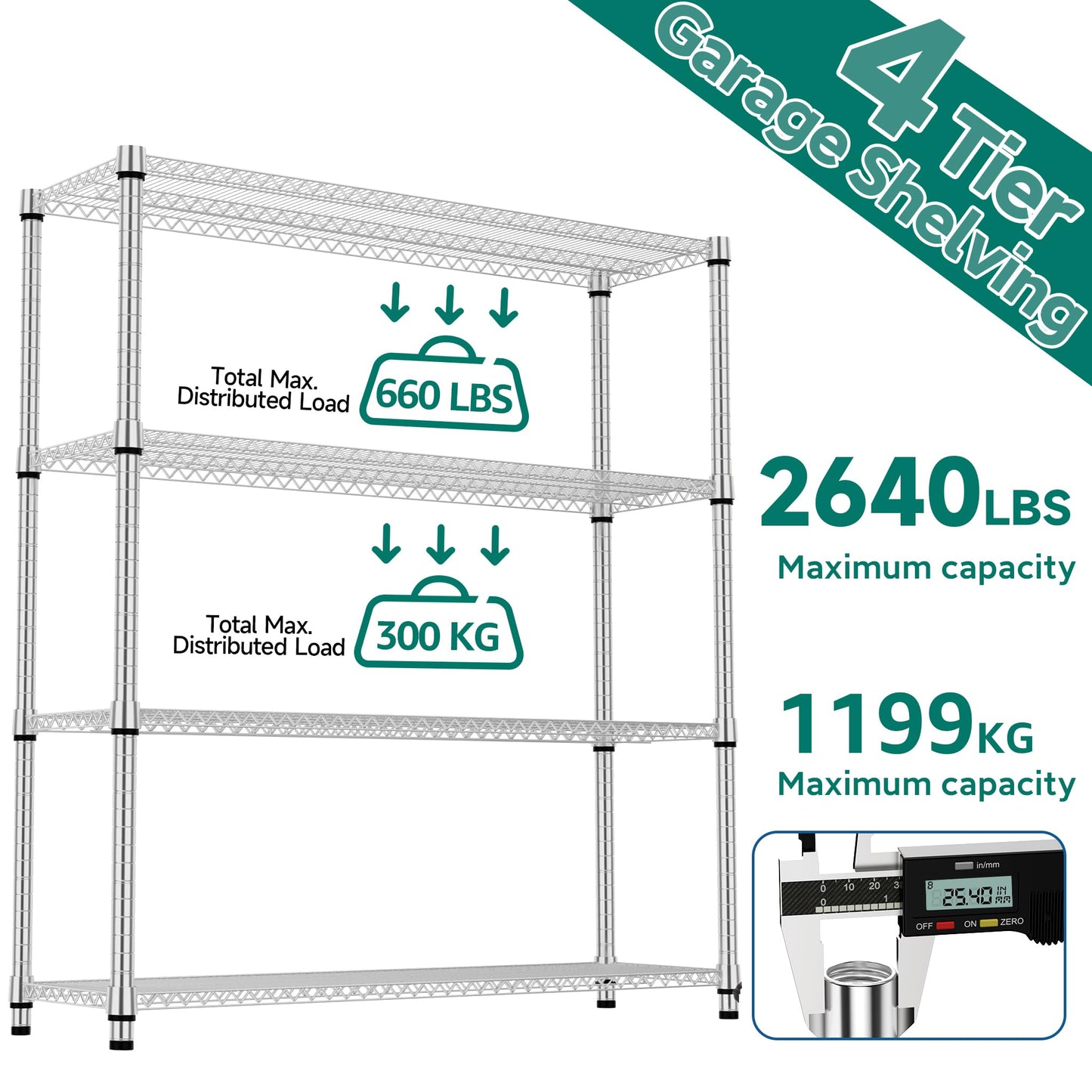 M MZG 4 Tiers Shelf 2640 lbs Steel Storage Shelving Utility Shelving Unit Steel Organizer Wire Rack for Home,Kitchen,Office,Garage Chrome 17.7" D x 47.2" W x 70.3" H