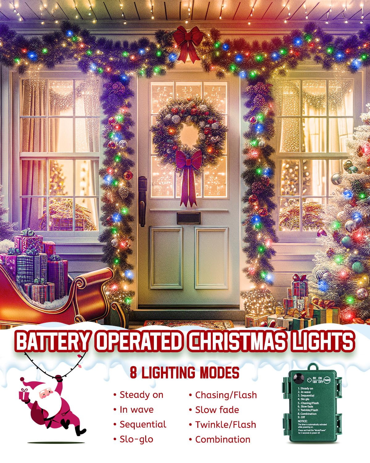 Minetom Christmas Cluster Lights, 10Ft 120 LED Twinkle String, Battery Operated, Waterproof, 4 Pack, Multicolor