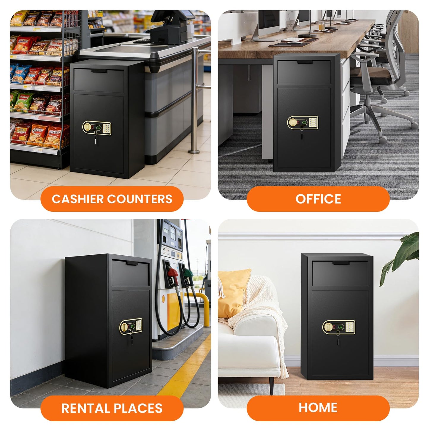 6.0 Cuft Large Depository Drop Safe for Business, Security Safe Box with Quick Place Drop Slot, Combination Lock & Spare Keys, Heavy-duty Commercial Cash Drop Box Safe for Retail Office Restaurant
