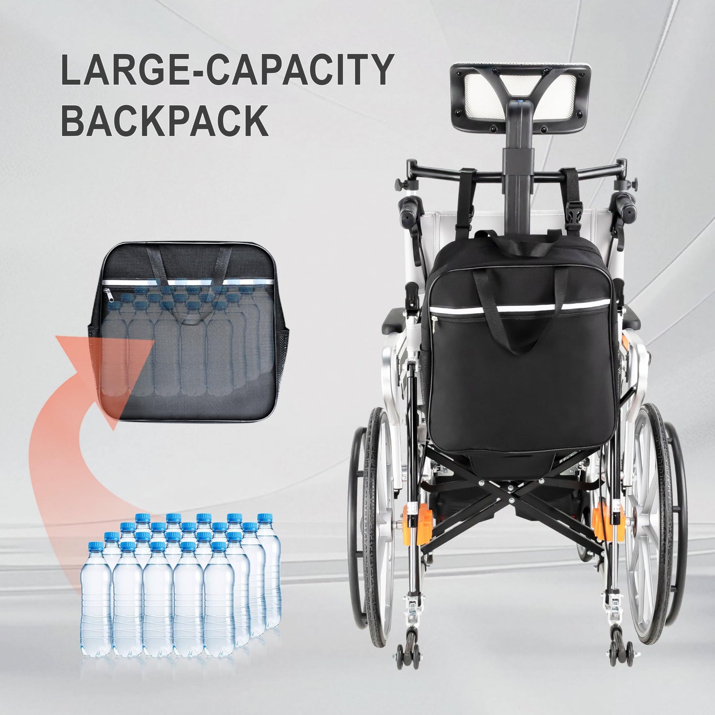 5-in-1 Reclining Wheelchairs, Waterproof Shower Bathroom Wheelchair, Elevating Leg Rests and Potty, 18.5" Wide Seat Heavy Duty Transport Wheelchairs for Adults, with Backpack& Removable Headrest