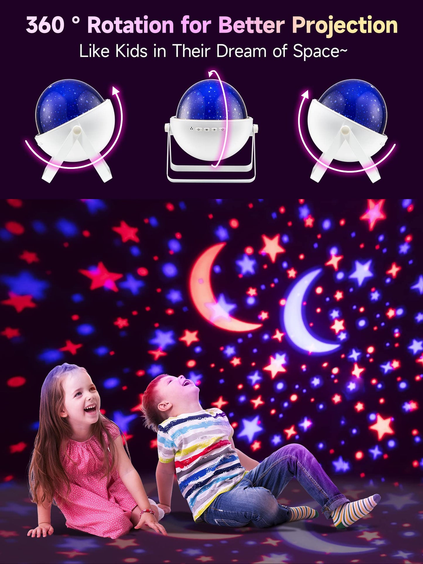One Fire Star Projector Night Light for Kids, 15 Colors, Remote, Bluetooth Speaker, 360? Rotating, White-01, Model WH-E08