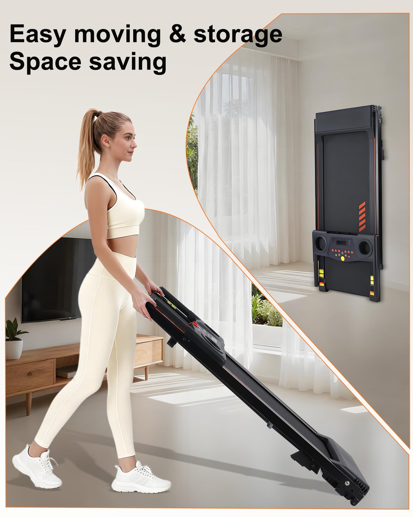 ECHANFIT Incline Treadmill with Handles, 3.0 HP Small Treadmills for Home with 300 LBS Capacity, Walking Pad with LED Dispay, 24 Preset Programs, Water Bottle Holder, iPad Stand