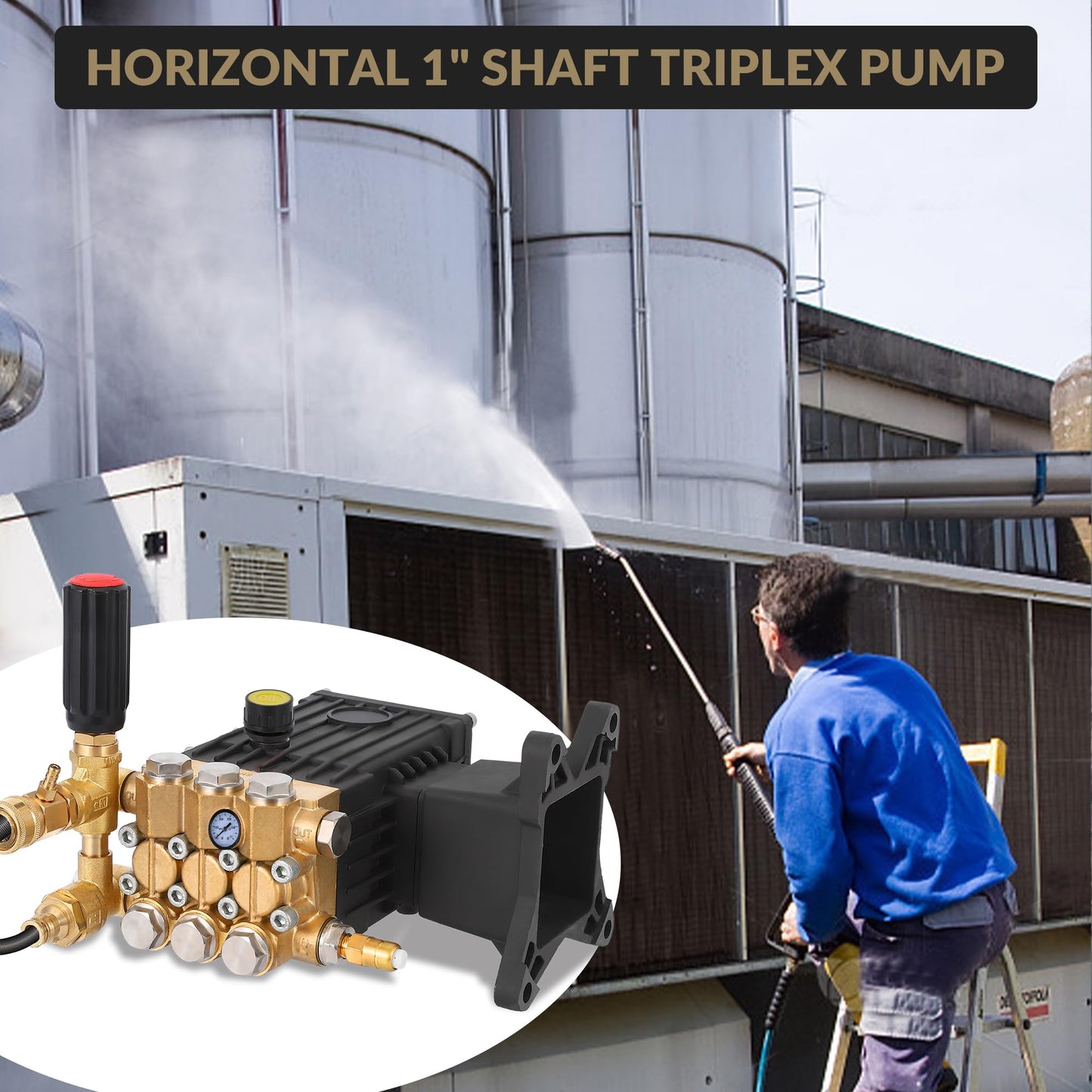4000 PSI Power Washer Pump, 4.4 GPM, 1" Horizontal Shaft, Heavy-Duty Triple Plunger, Universal Replacement for Gas Pressure Washer Pumps, Adjustable Valve, Fits Most Major Models, Complete Kit