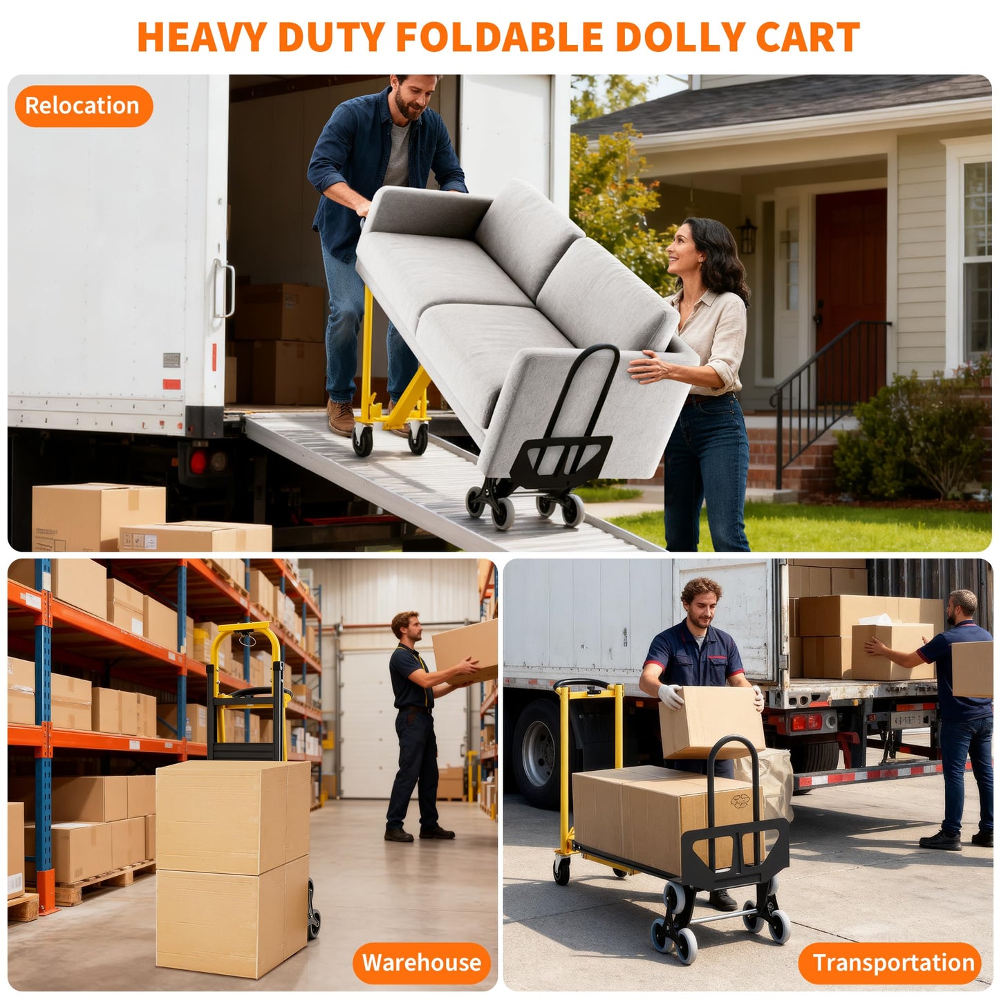 Heavy Duty Aluminum Hand Truck, 3-in-1 Convertible Folding Dolly Cart, Stair Climbing Hand Truck with Wheels, Industrial Platform Trolley for Warehouse, Home, Office & Transport Moving