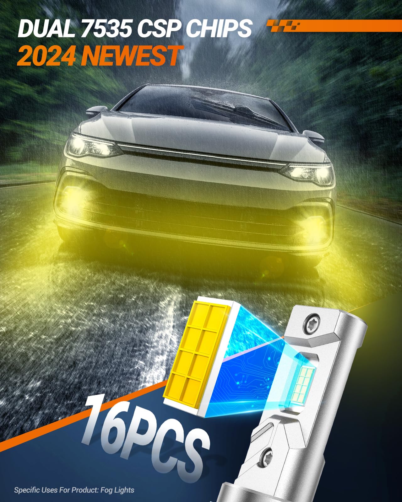 SEALIGHT H11/H16/H8 LED Fog Light Bulbs, 16000LM Brightness, 3000K Amber Light, Yellow, Pack of 2