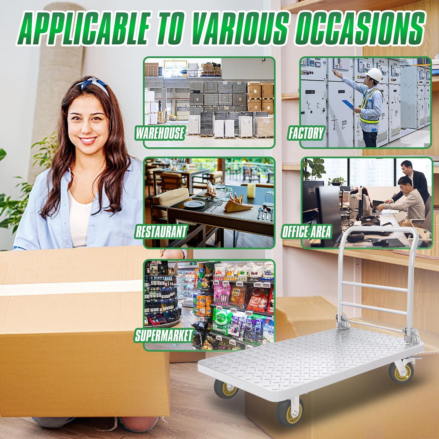Platform Truck with Brake System 2600lbs Capacity Heavy Duty Push Cart Dolly Foldable Flatbed Cart with 5'' Swivel Wheels Large Steel Platform Dolly Cart for Groceries, Garage, Warehouse (24" x 48")