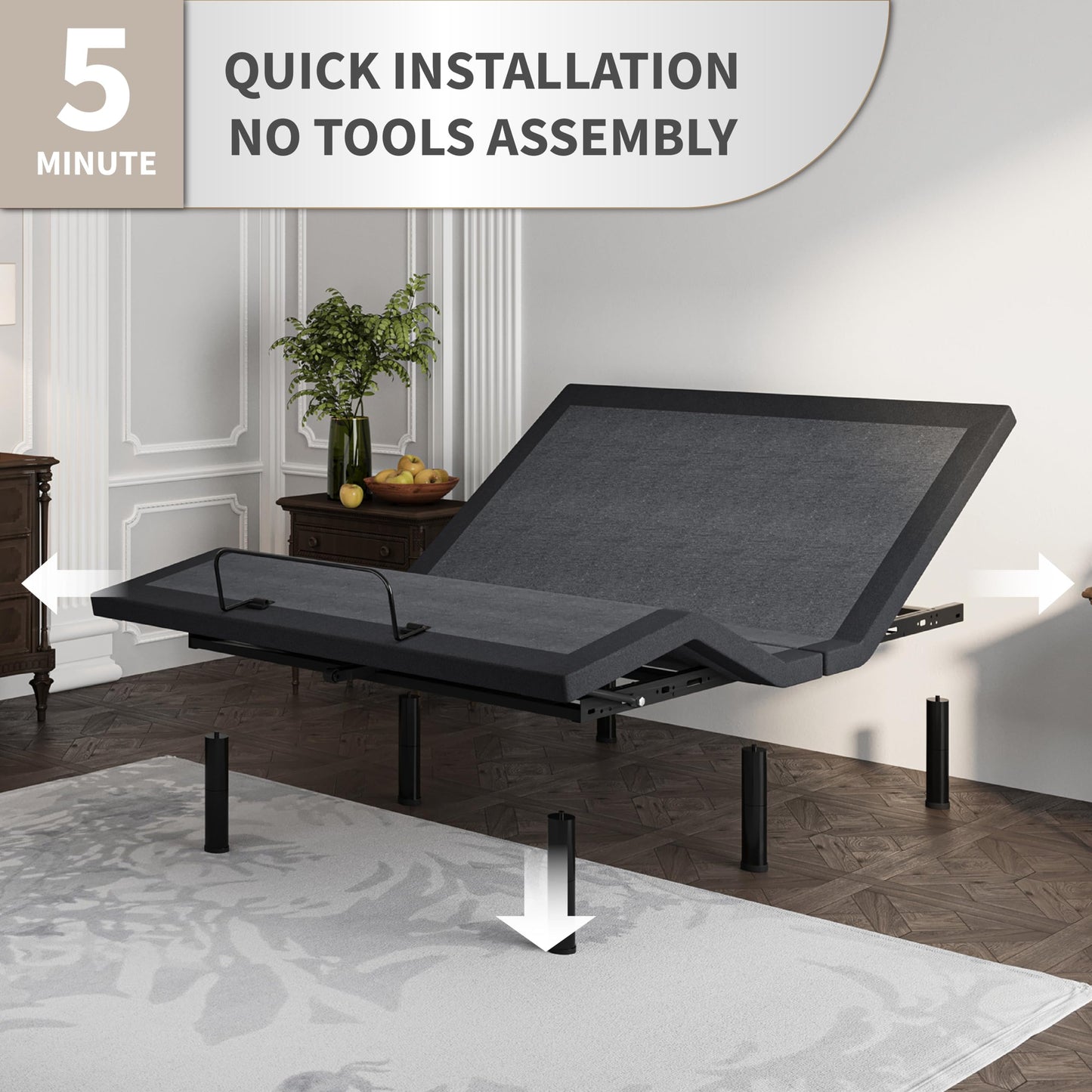 Dyonery Twin XL Adjustable Bed Frame with Mattress, 14 Inch Copper-Gel TwinXL Memory Foam Mattress with Wireless Remote Bed Base, Head & Foot Incline, 750lbs Lift Capacity