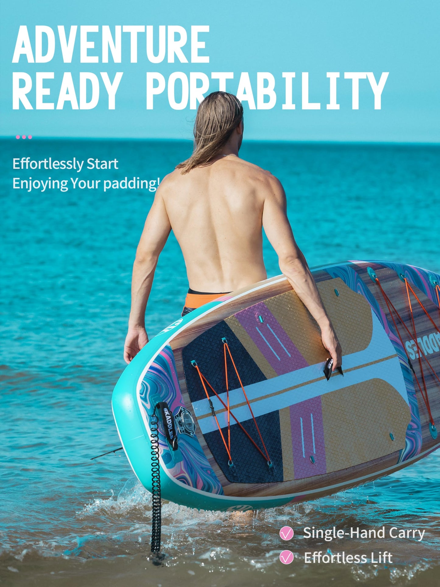 11' Inflatable Stand Up Paddle Board – Extra Wide SUP Paddleboard for Adults, Premium Inflatable Board with Paddle, Pump, Fins, Backpack, Leash & Waterproof Bags (Ocean Bloom)