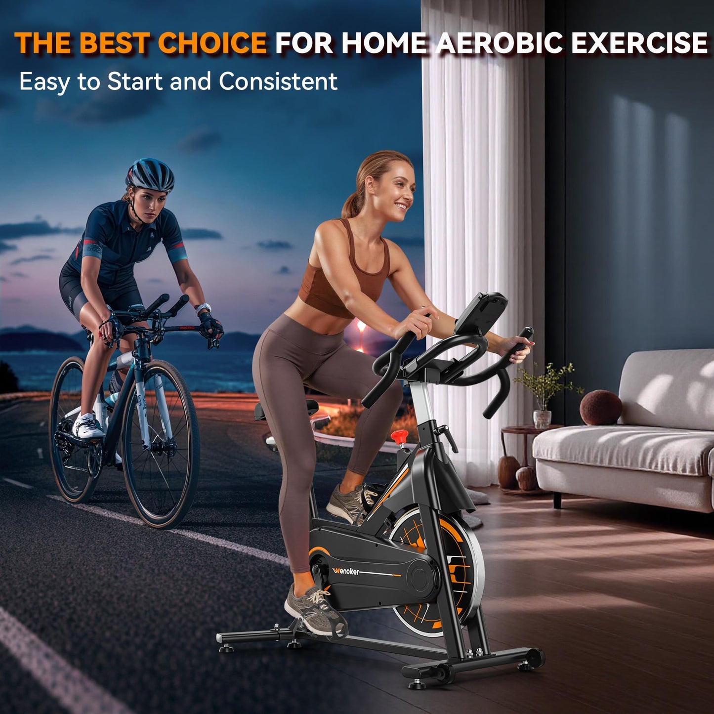 Exercise Bike, WENOKER Stationary Bike for Home, Indoor Bike with Silent Belt Drive, Heavy Flywheel, Multi-grips Handlebar and Upgraded Digital Display