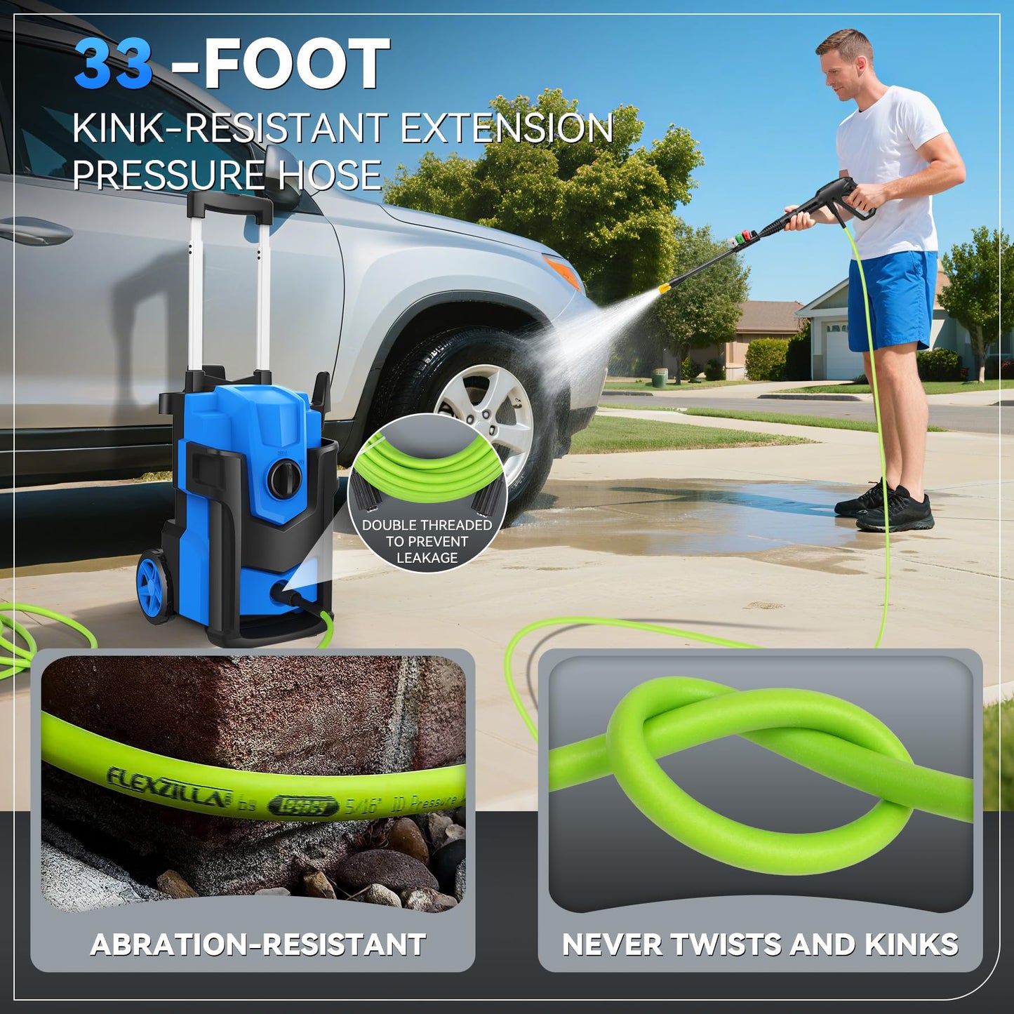 Electric Pressure Washer 5000PSI, Heavy Duty Power Washer Electric Powered, with 4 Nozzles,Foam Cannon,33FT Hose and 500ml Soap Bottle,Car Wash Machine/Car/Driveway/Patio Clean,Blue