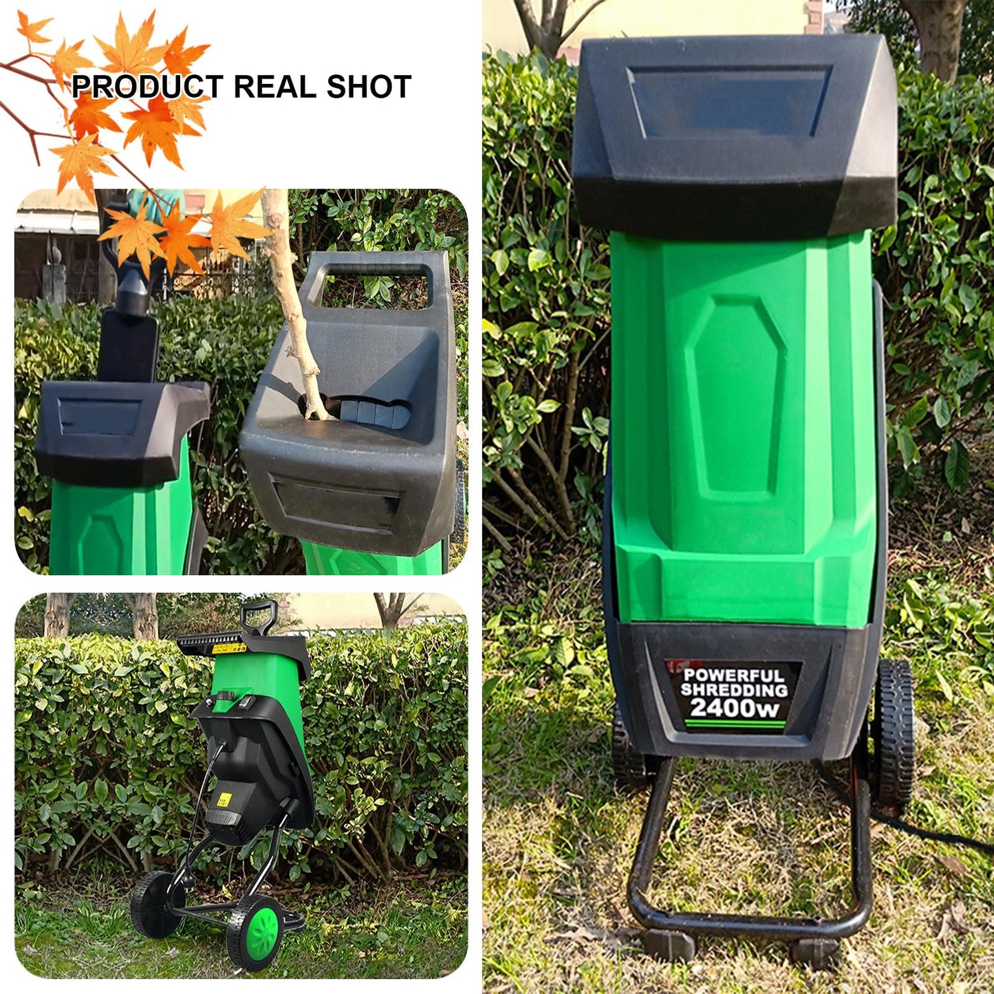 GwlThixion Wood Chipper, 1.5 Inch Cutting Diameter, 2400W Electric Wood Chipper Shredder with 50L Large Capacity Collection Bag, for Mulching, Composting and Yard Cleanup