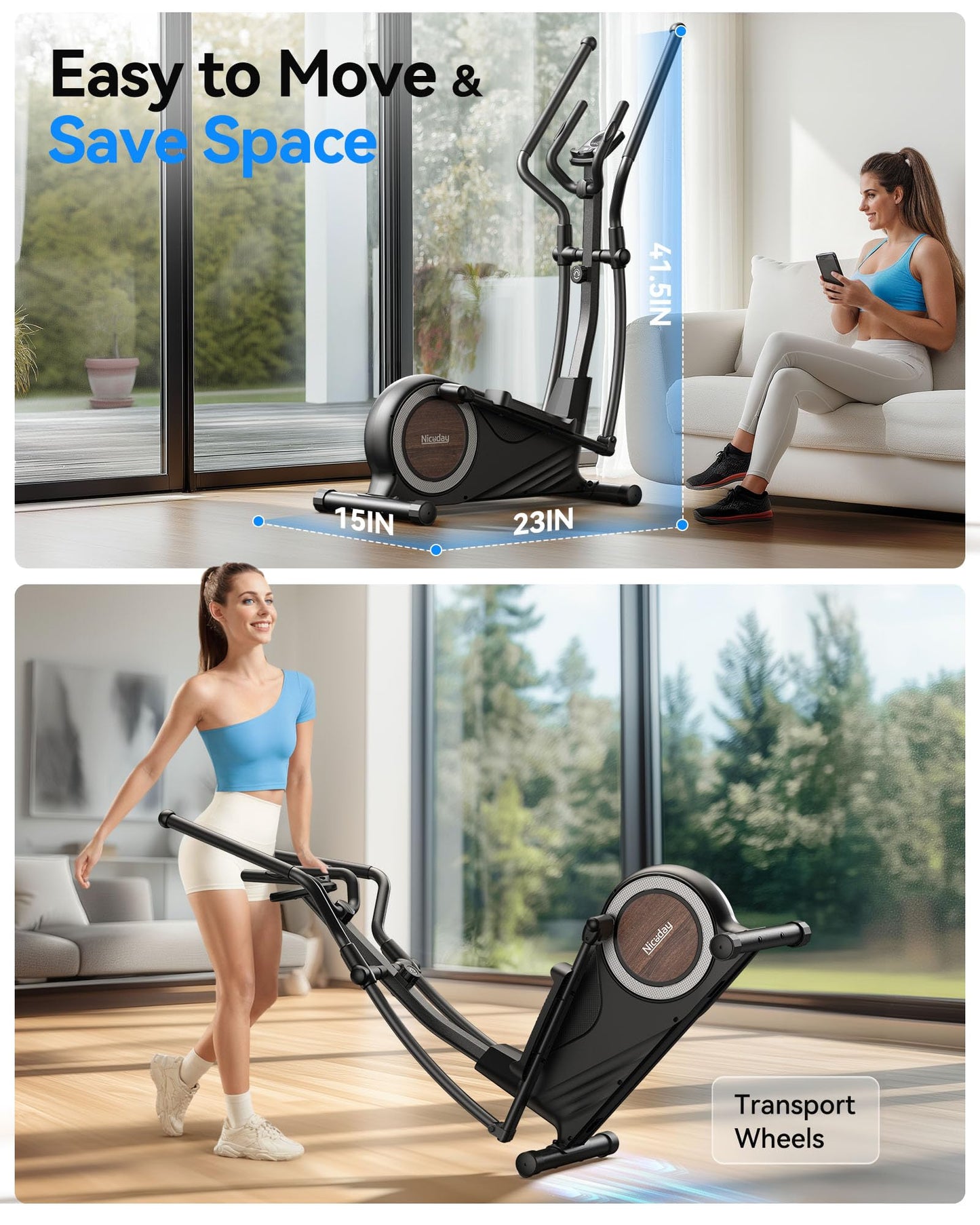 Niceday Elliptical Exercise Machine, Elliptical Machine for Home, Elliptical Training Machine with 15.5IN Stride, Magnetic Elliptical Trainer with16 Resistance Levels, 400LBS Loading Capacity Black