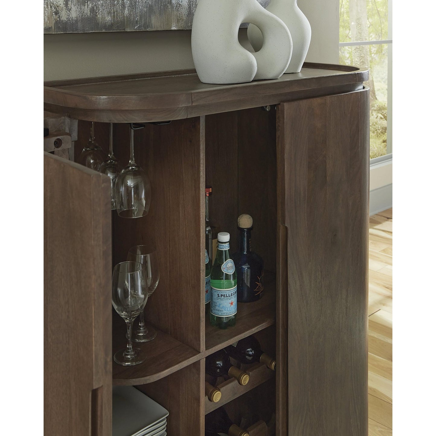 Signature Design by Ashley Landermont Contemporary Bar Cabinet with Anti-Tipping, Dark Brown