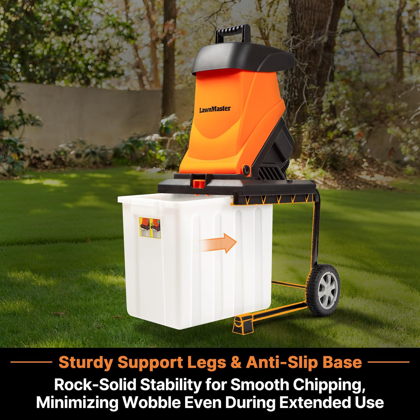 LawnMaster Wood Chipper, 15 Amp Electric Wood Chipper Shredder with Collection Bin, 1.8-Inch Cutting Diameter Max 16:1 Reduction-FD1504