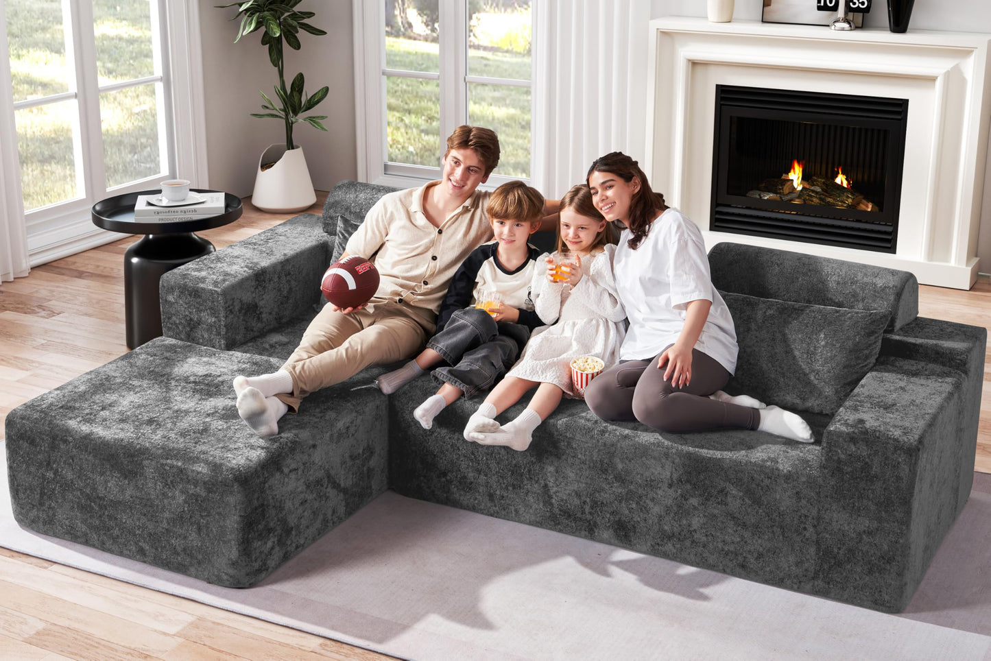 Homguava Modular Sectional Couches for Living Room,105" Cloud Couch with L-Shape Chaise,Comfy Sofa Living Room Couch with Deep Seat,No Assembly L Couch,Luxury Distressed Velvet(Grey,L)