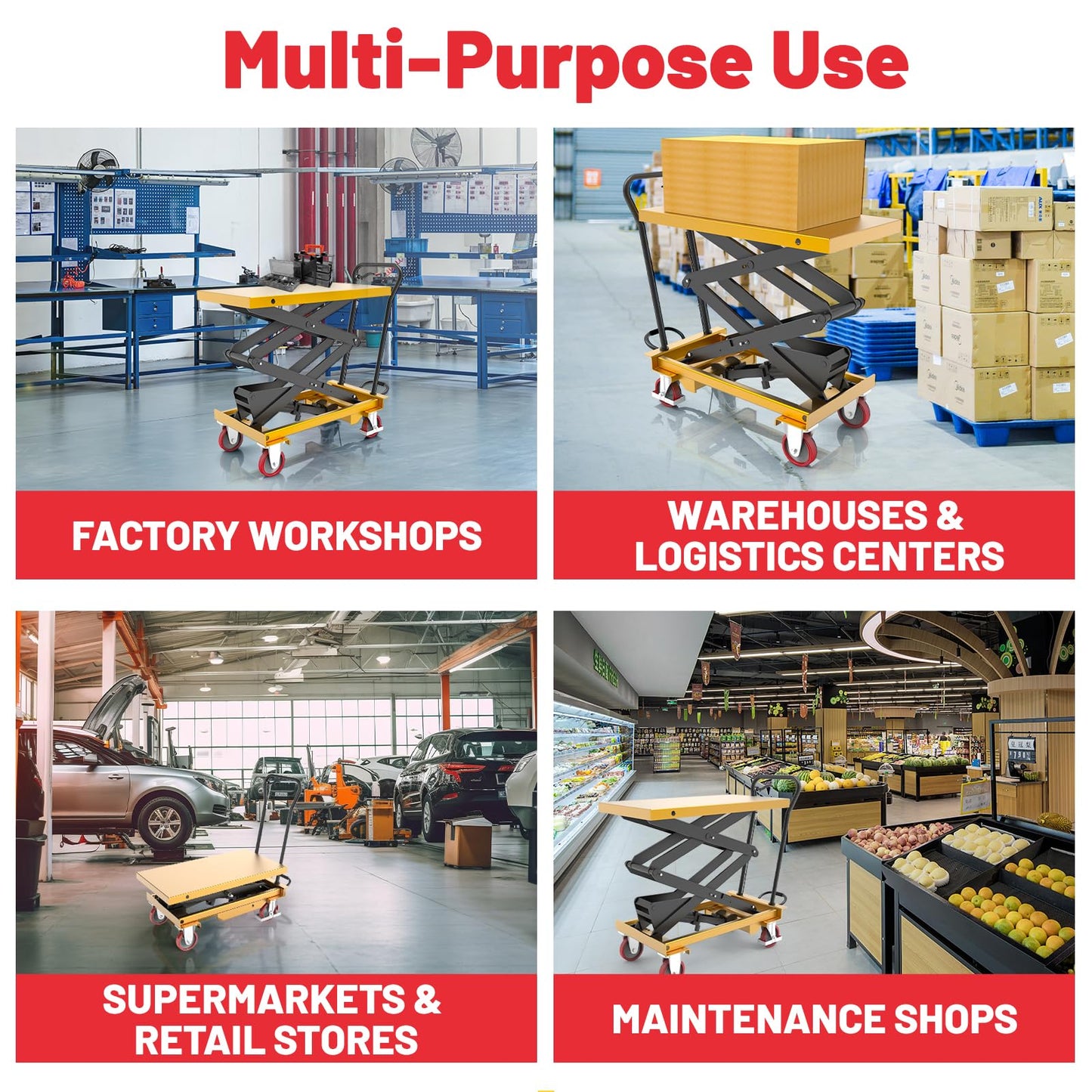 ZKH Hydraulic Lift Cart, 1100lb Capacity, 63" Max Lifting Height, Single Scissors Lift Table with Locking Wheels and Overload Bar for Safe Operations, Ideal for Material Handling and Freight Lifting