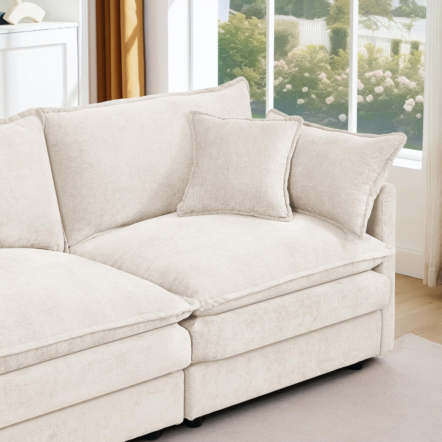 Eafurn 130.71" Oversized Reversible Modular Sectional Sofa Couch with 2 Ottomans - Deep Seat Chenille Modern U Shaped Sofa with Thickness Cushions and Pillows for Living Room, Bedroom