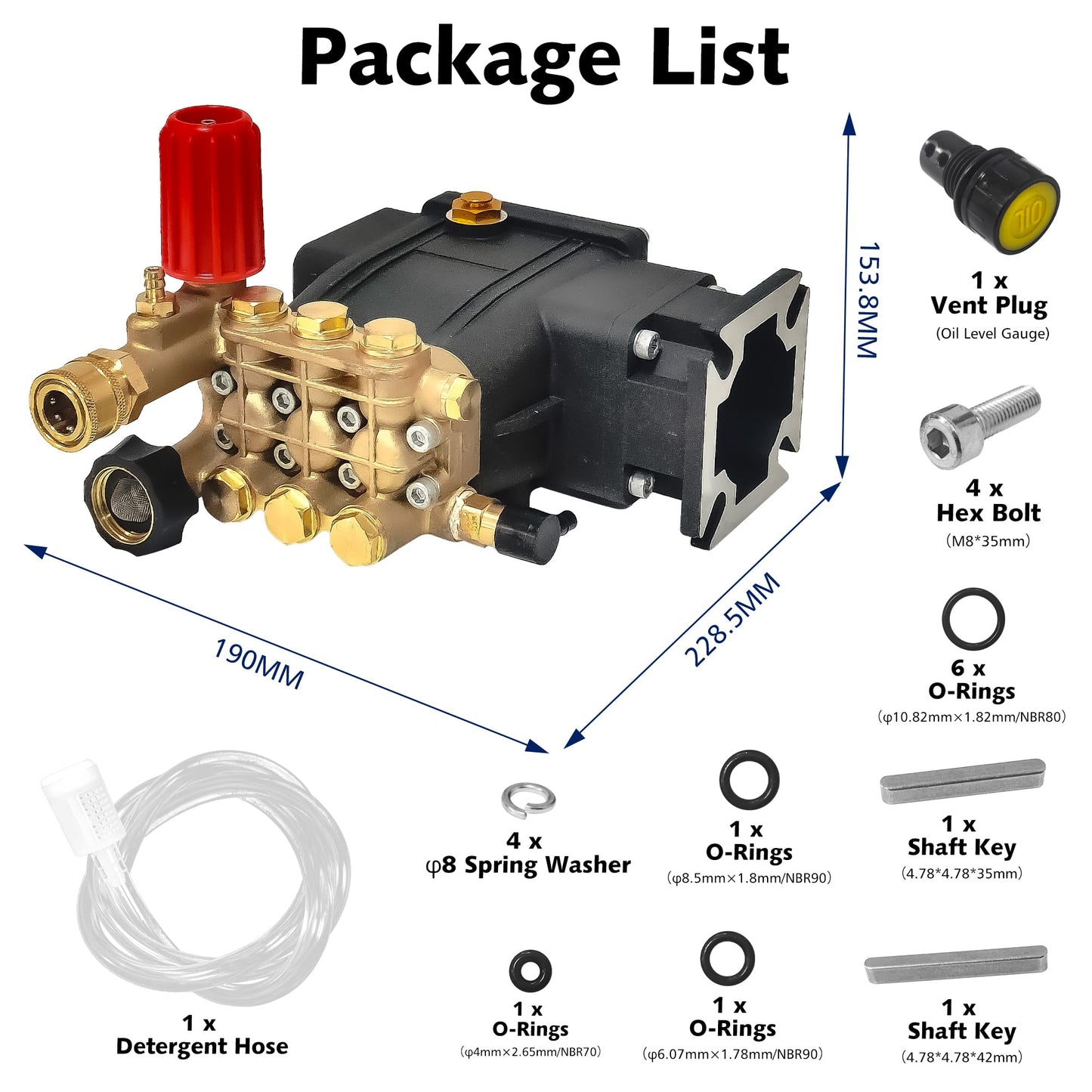3400 PSI Triplex Pressure Washer Pump, 3/4" Shaft Crankshaft Pump