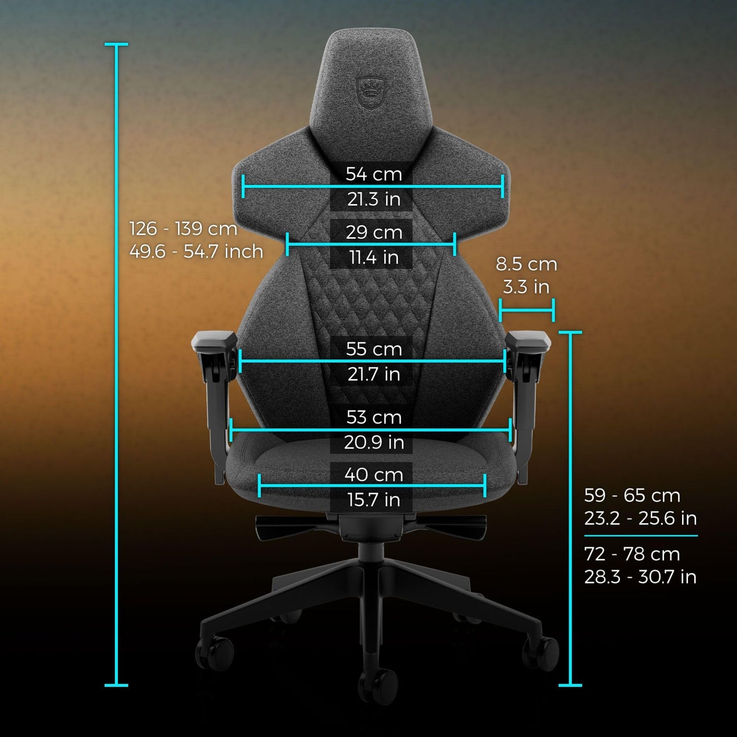 noblechairs Dawn TX Gaming Chair - Granite-Ergonomic Desk Chair with Folding Armrests, Synchronous Mechanism, Fabric Cover, Lumbar Support, Universal Wheels