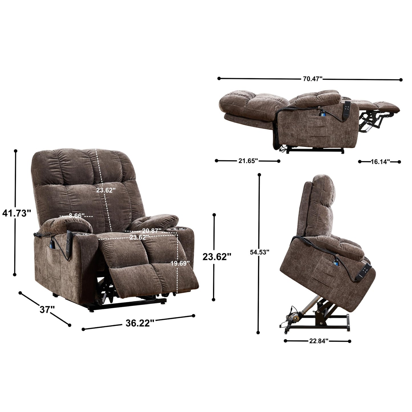 ERYE Oversized Electric Power Lift Recliner Chair for Elderly W/Massage & Heat, 2 Remote Controllers Infinite Positions Chenille Tufted Upholstered Recliner Armchair W/Cupholders