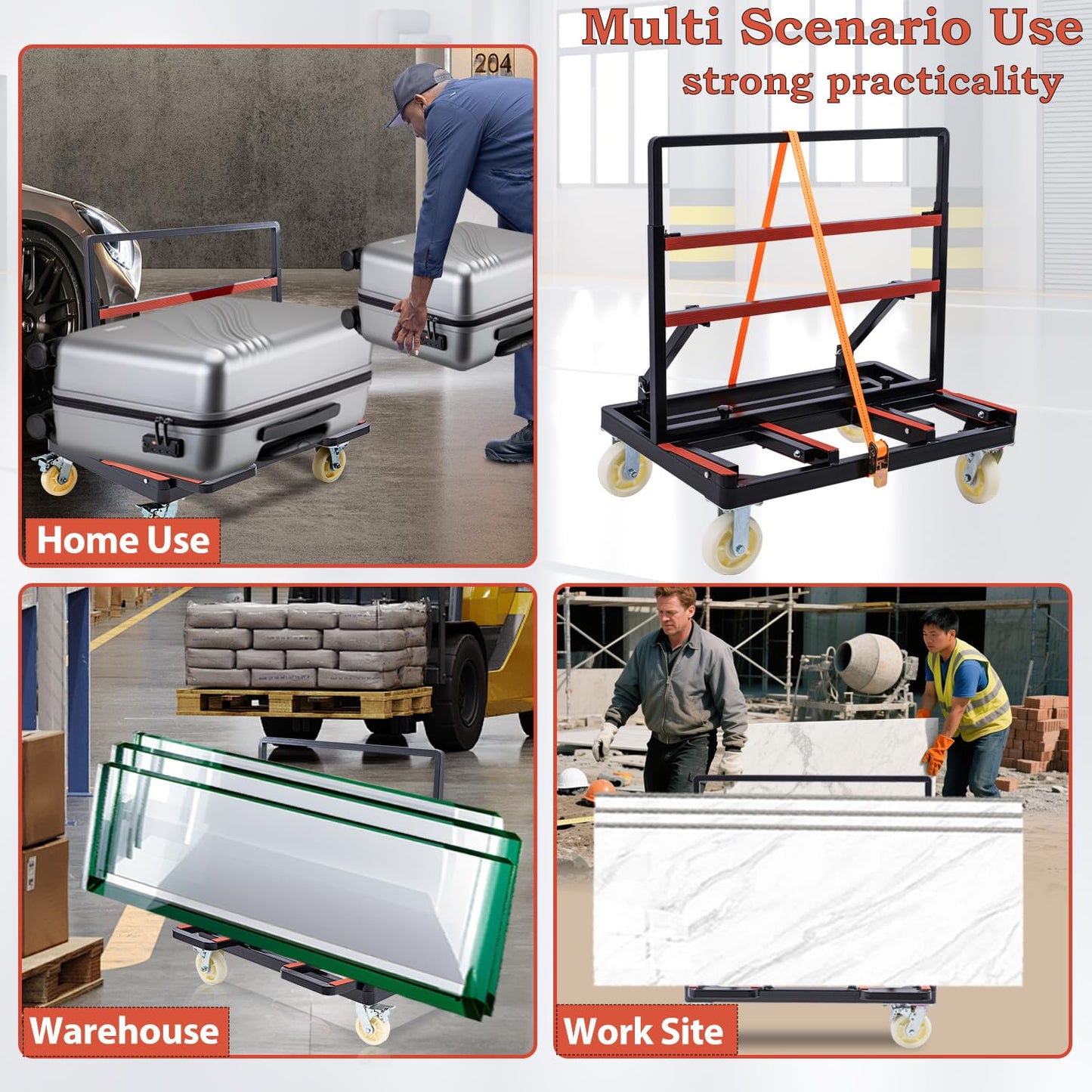LMYYGOO Drywall Cart 2400 lbs Heavy Duty, Folding Panel Dolly with Adjustable Height, 6" Wheels, Sheetrock & Plywood Moving Cart for Glass, Lumber & Warehouse Material Handling
