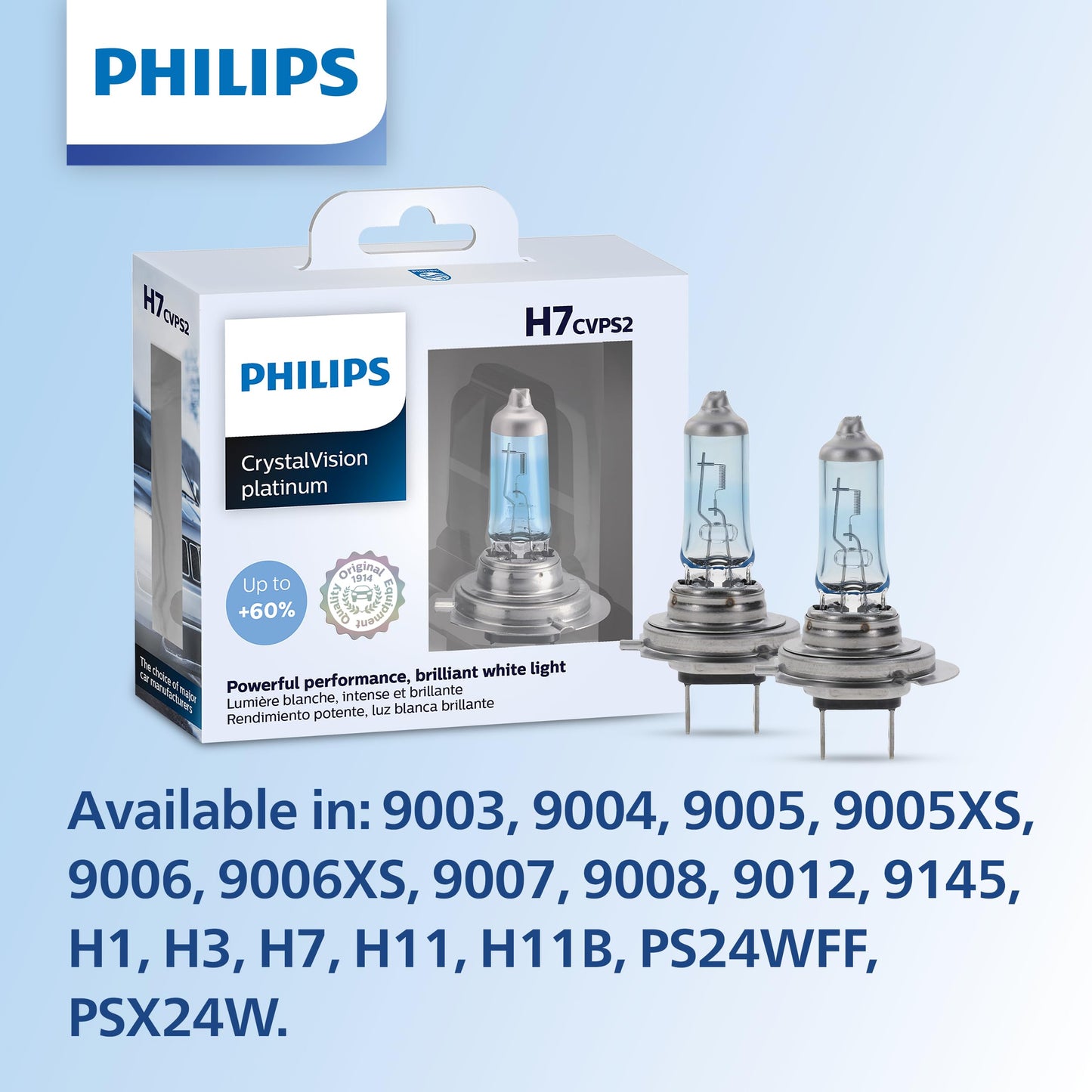 Philips Automotive Lighting H7 CrystalVision Platinum Headlight Bulb, H7CVPS2, White, 2 Count