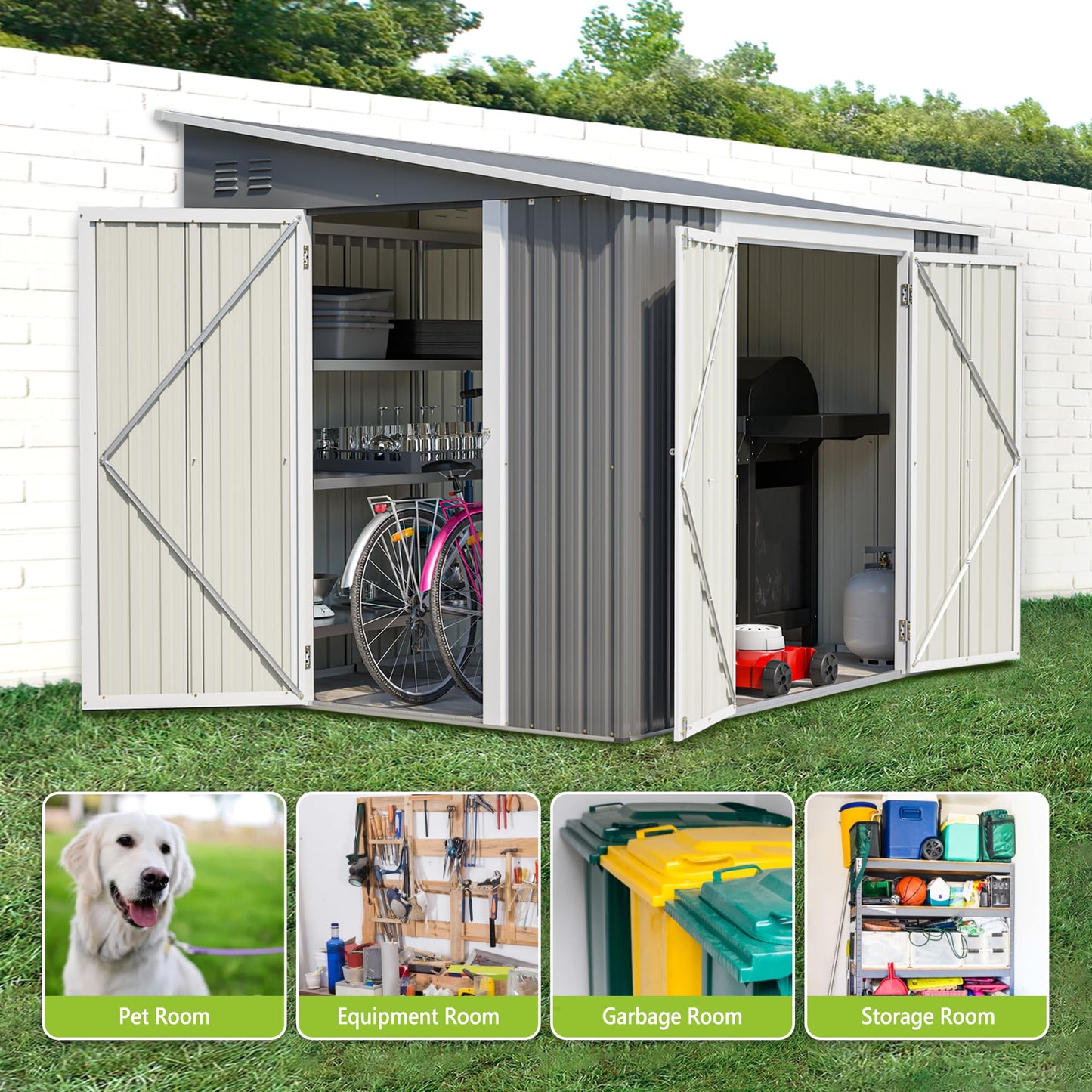 Jaxilyn 6x8FT Lean to Sheds Metal Outdoor Storage Shed with Floor Frame,Large Tool&Lawn Mower Shed with Two Lockable Doors for Garden Backyard Patio Storage,Outside Waterproof Storage Shed
